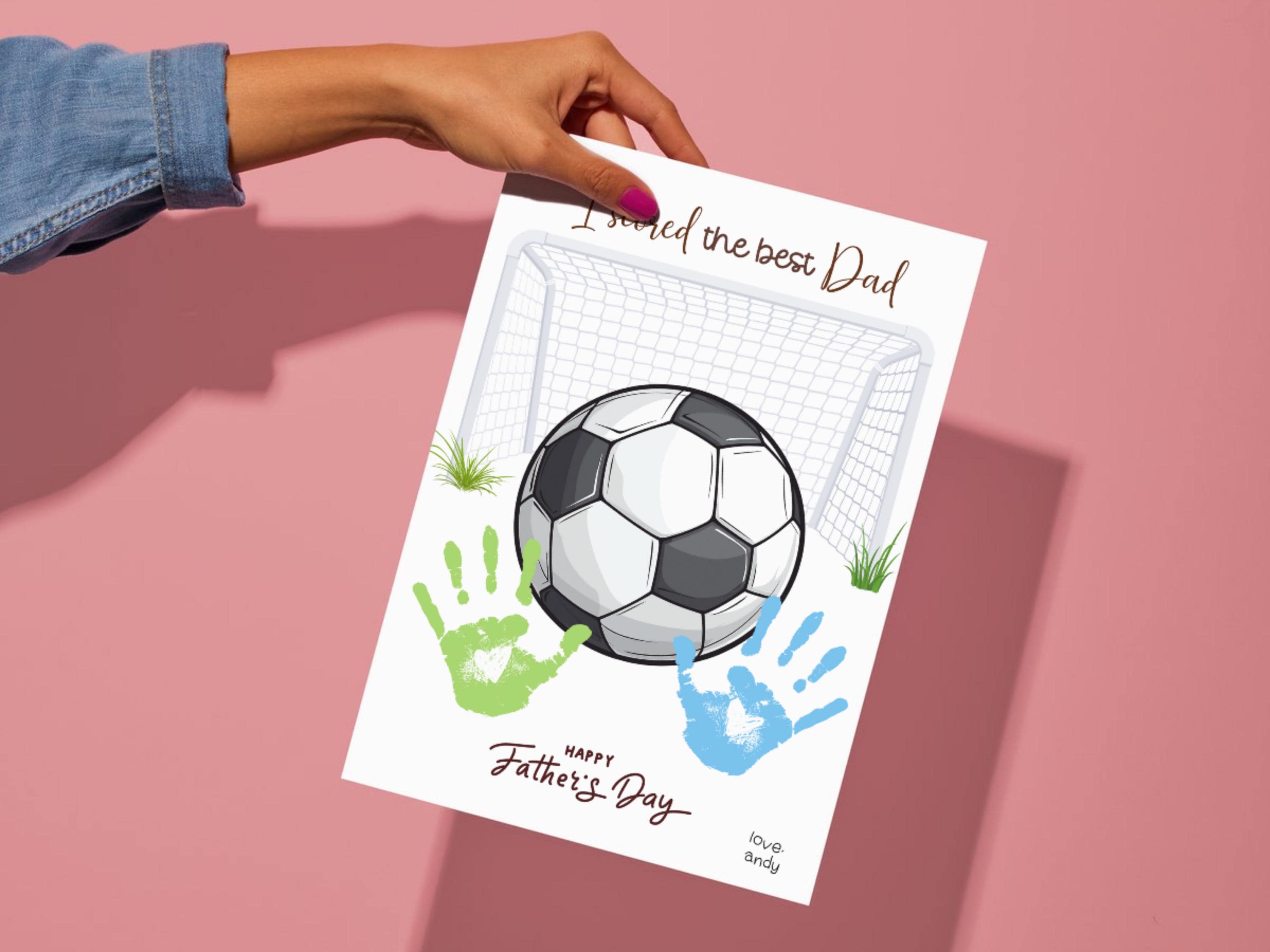 Father's Day Handprint Craft Printable, DIY Soccer Art Gift for Dad from Kids, Sports Daddy Keepsake Card Baby Toddler Activity Preschool - image 4