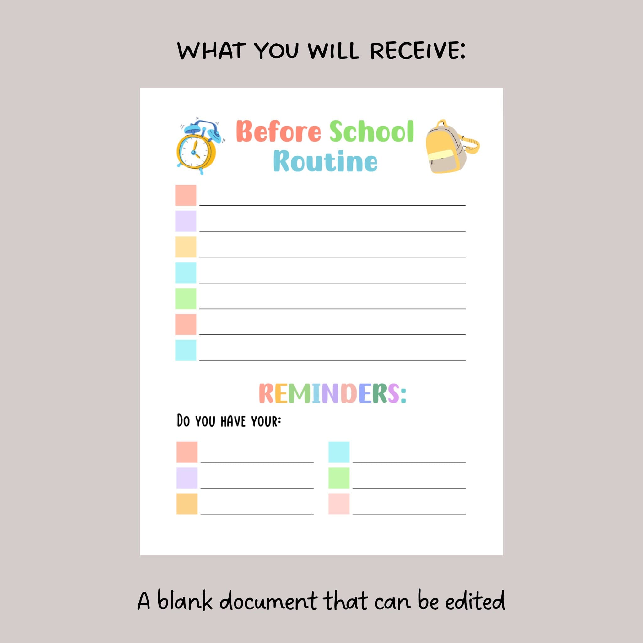 Printable Before School Checklist, Morning Reminders for Kids, Editable Morning Routine Chart, Preschool Kindergarten Elementary Reminders - image 3