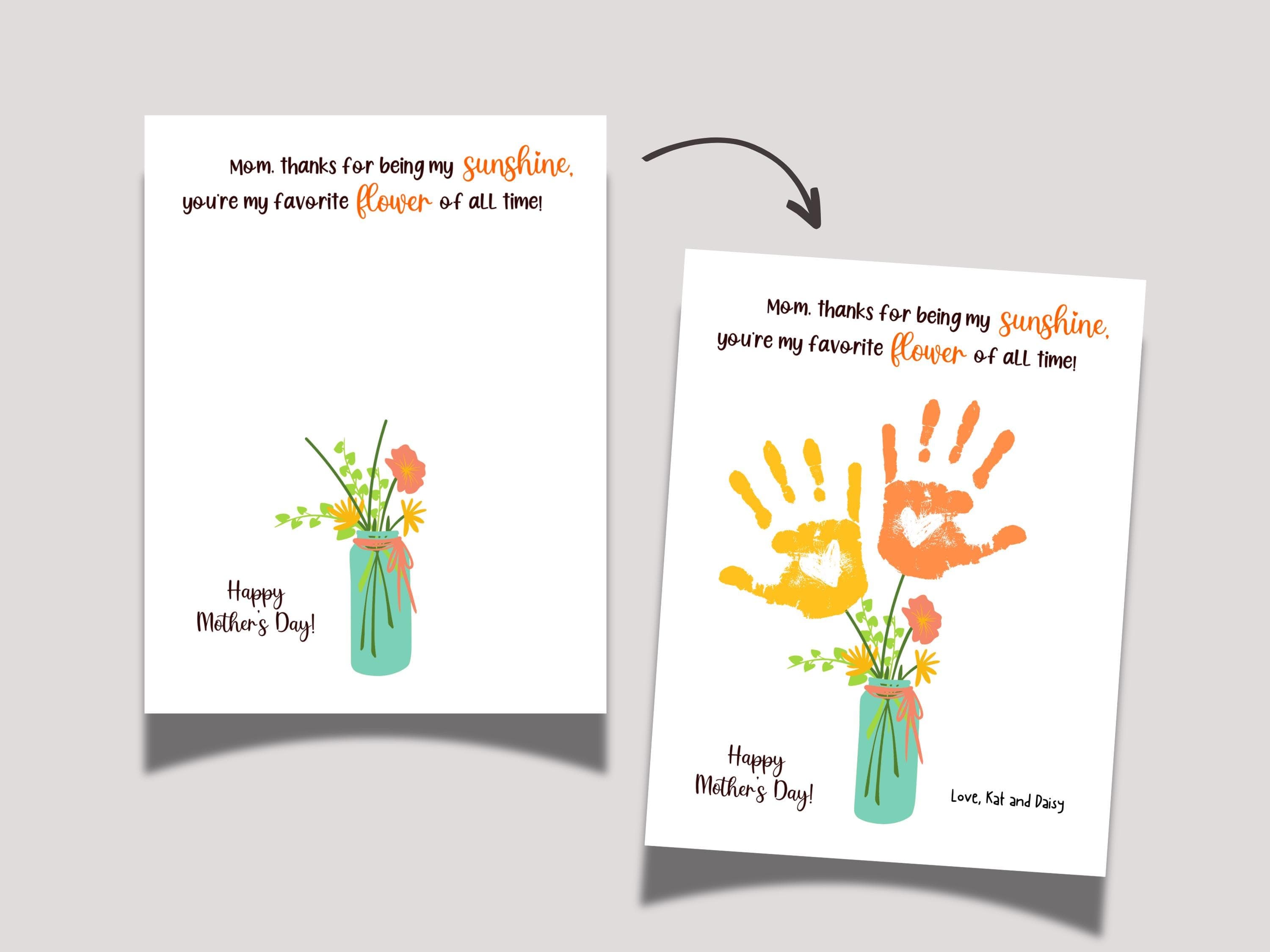 Mom Handprint Flower Craft for Kids Printable, Mothers Day DIY Bouquet Hand Art Activity Birthday Gift from Children Baby Toddler Wall Decor - image 5