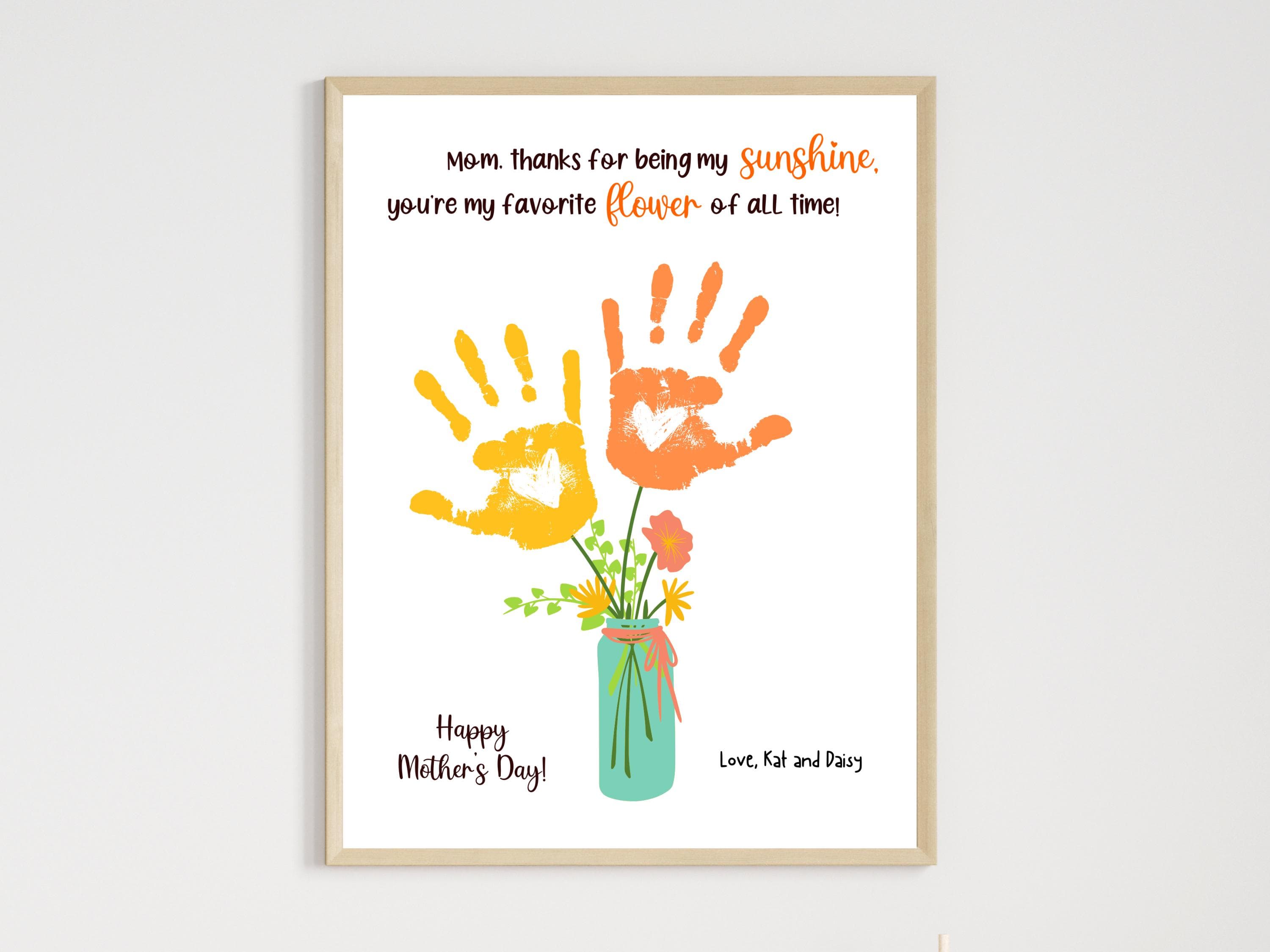 Mothers Day Flowers Handprint Craft for Kids Printable Card Art Activity Custom Birthday Mom Gift Preschool Classroom Kindergarten Pre-K