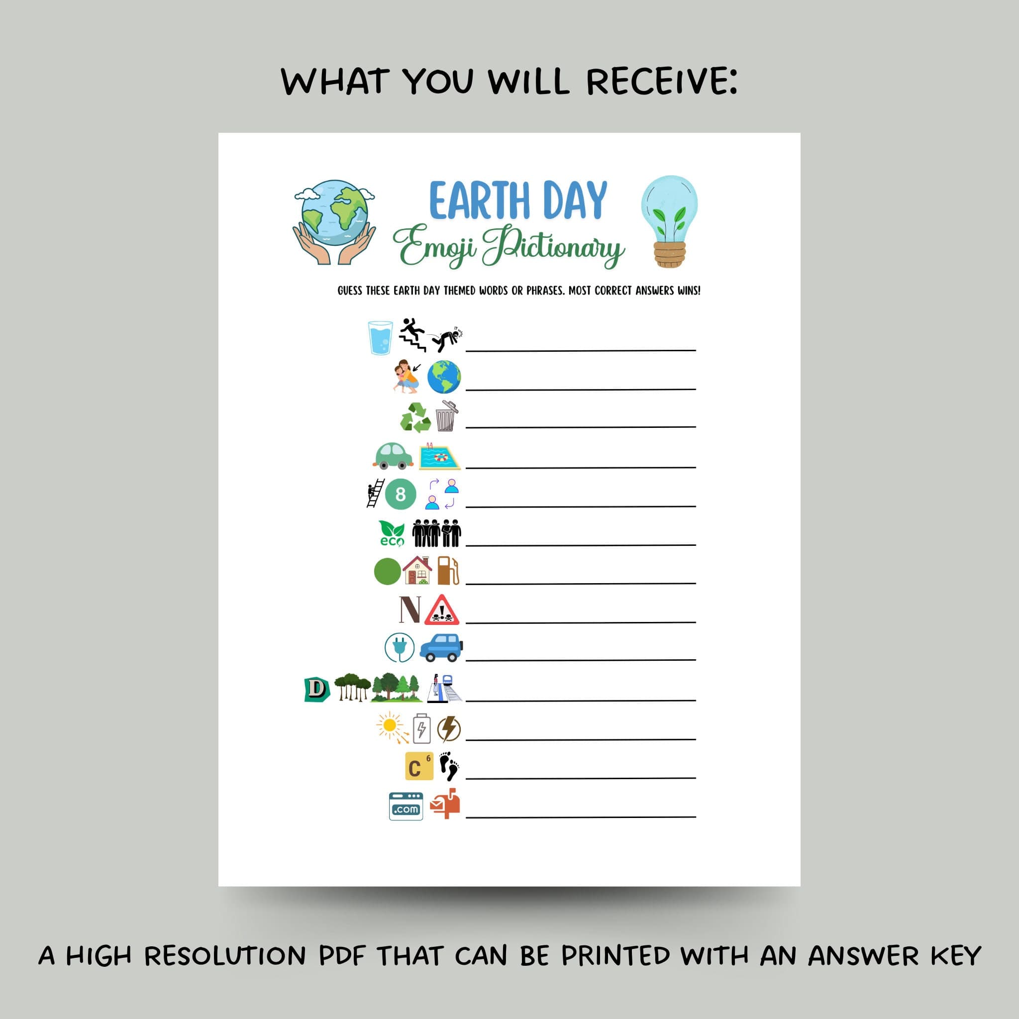 Earth Day Emoji Pictionary Game Printable, Party Game for Kids And Adults, Environmental Activity, Family Game, Classroom Game, Work Party - image 2