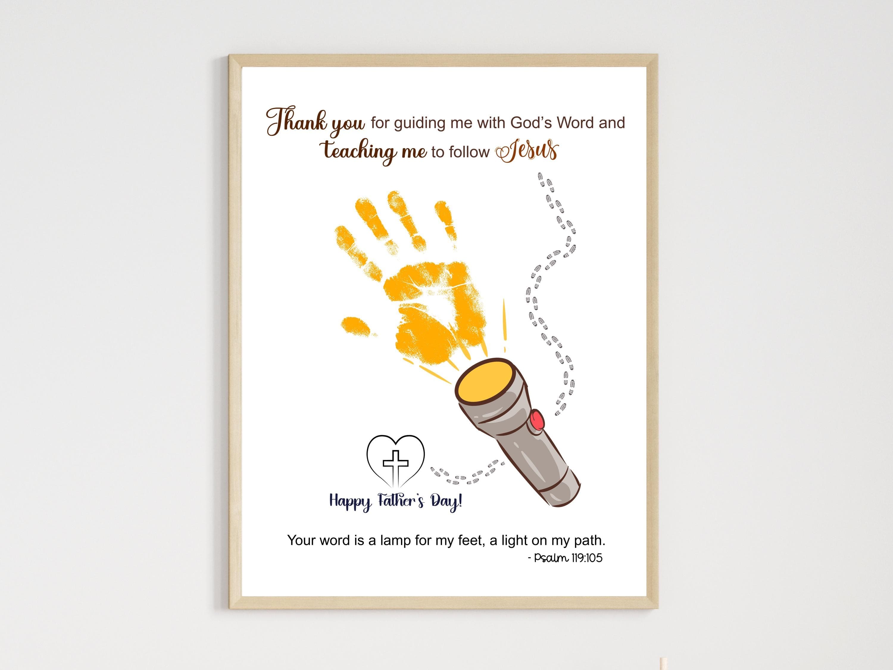 Father's Day Bible Craft Kids Printable, DIY Handprint Card Scripture Art Sunday School Activity Gift for Dad Grandpa from Christian Toddler