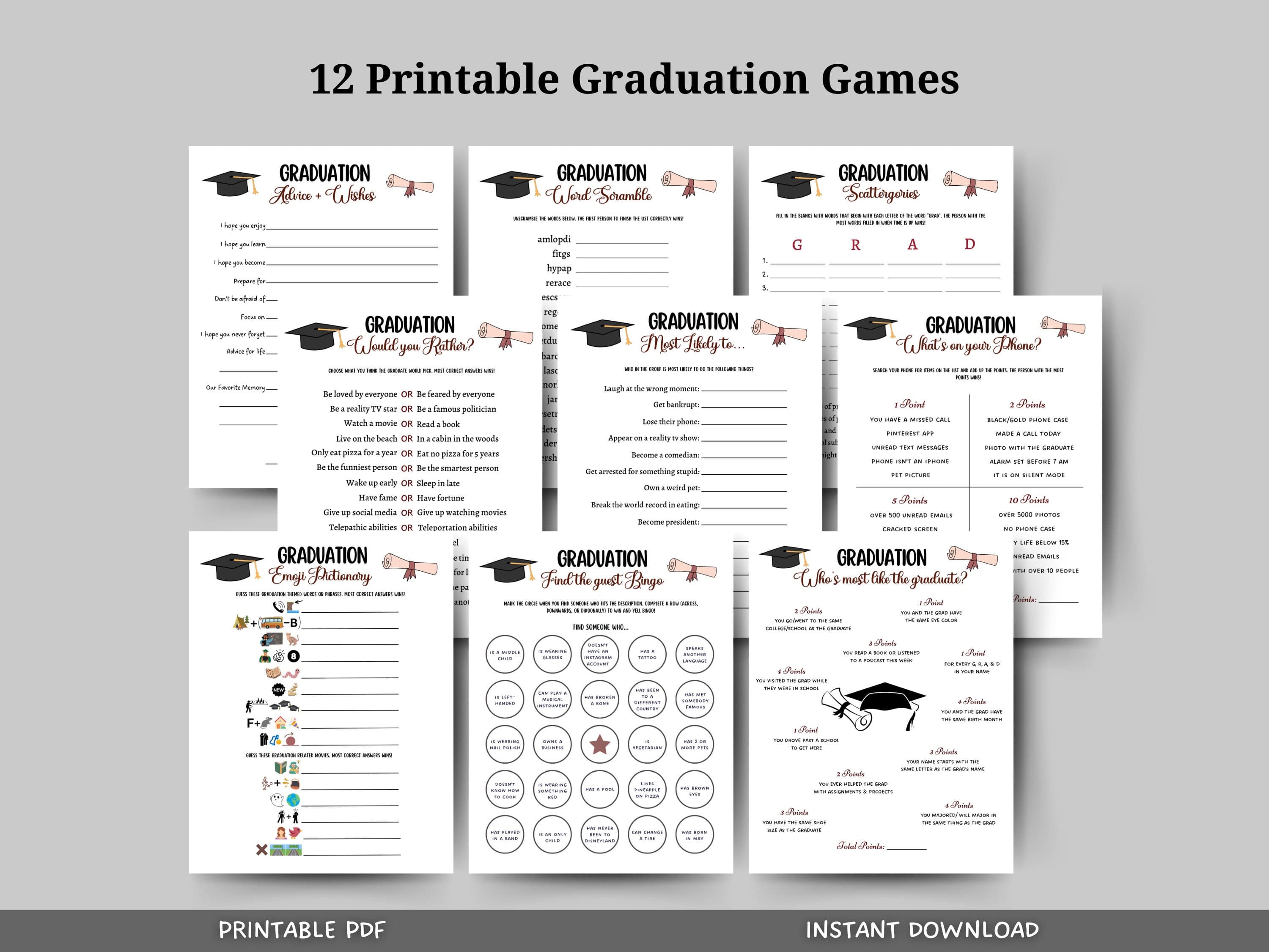 Graduation Party Games Bundle Printable, High School Senior Grad Party Games, College Graduation Day Activity, Fun Grad Ideas Class of 2026