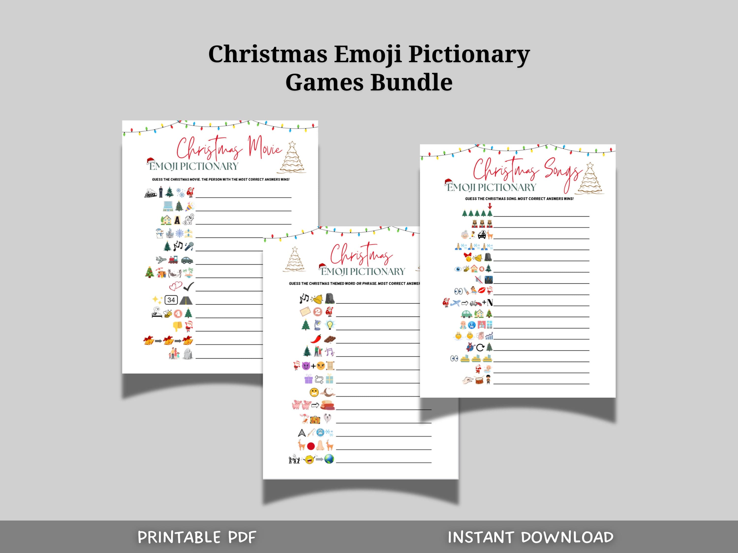 Christmas Emoji Pictionary Bundle, Printable Fun Party Game, Emoji Quiz, Office Game, Family Game, Classroom Game, Song Movie Phrase Emoji