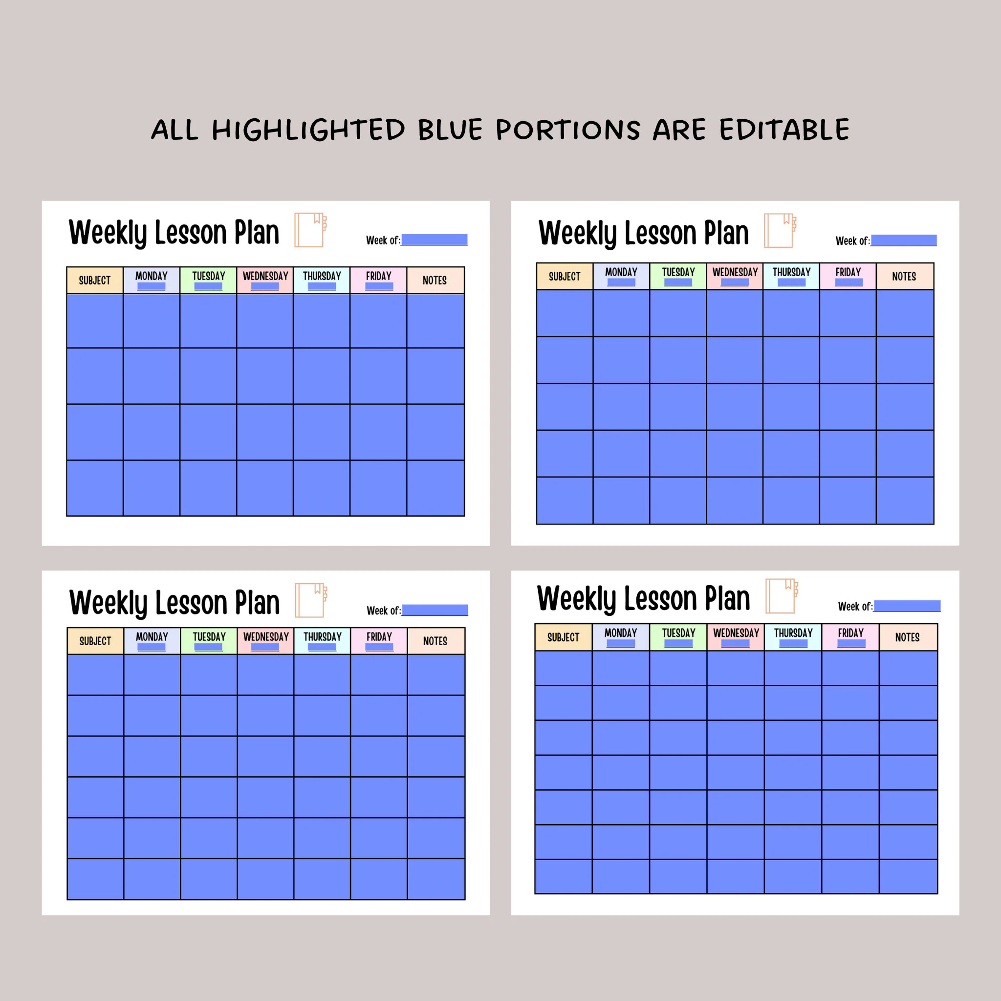 Weekly Lesson Plan Printable, Editable Weekly School Schedule, Simple Weekly Lesson Planner, Lesson Plan Sheet, Homeschool Weekly Planner - image 5