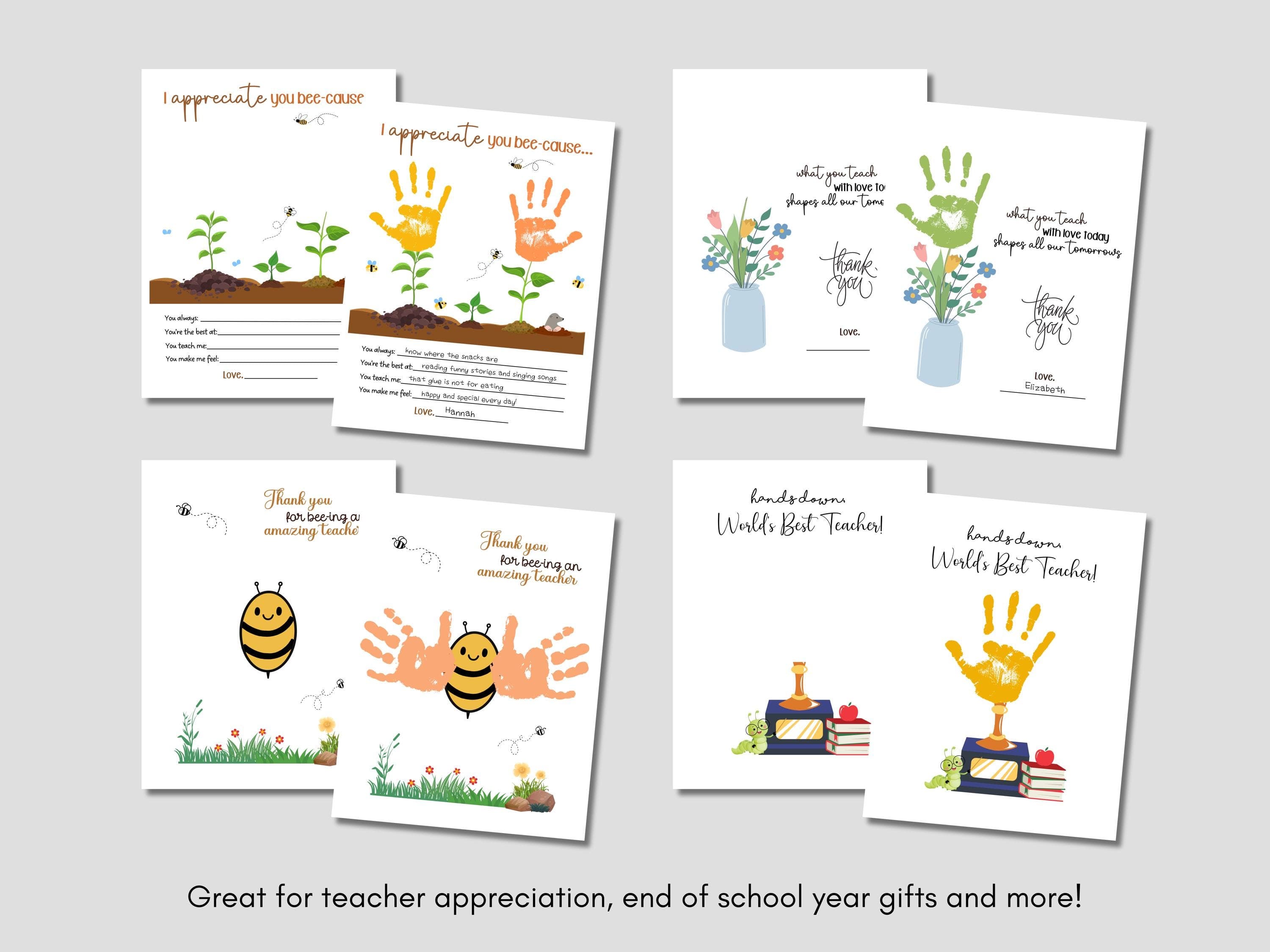 Teacher Appreciation Handprint Craft Bundle Kids Printable DIY End of Year School Gift Keepsake Art for PreK Kindergarten Preschool Children - image 3