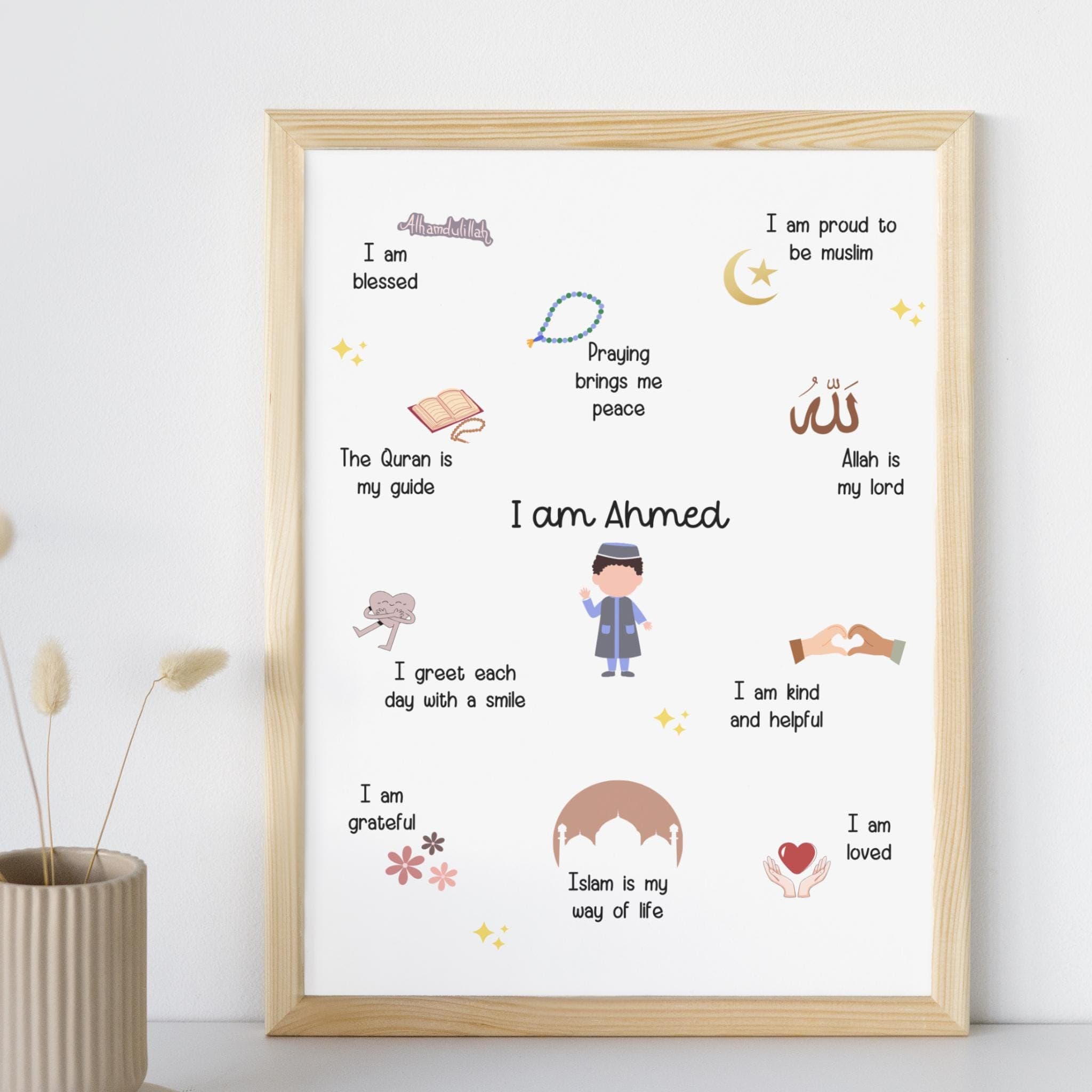 Personalized Islamic Affirmations for Kids, Printable Wall Art, Muslim Boys Positive Affirmations, Nursery Room Decor, Digital download - image 3
