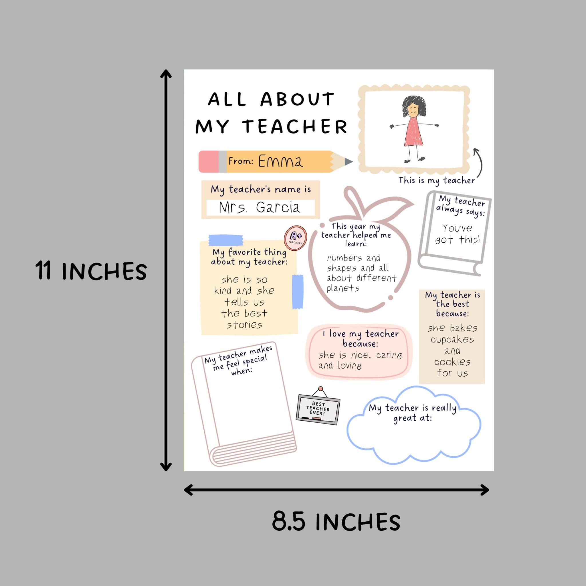 All About My Teacher Printable, Teacher Appreciation Week, Thank You Teacher Gift, End of School Teacher Gift, Teacher Questionnaire Survey - image 4