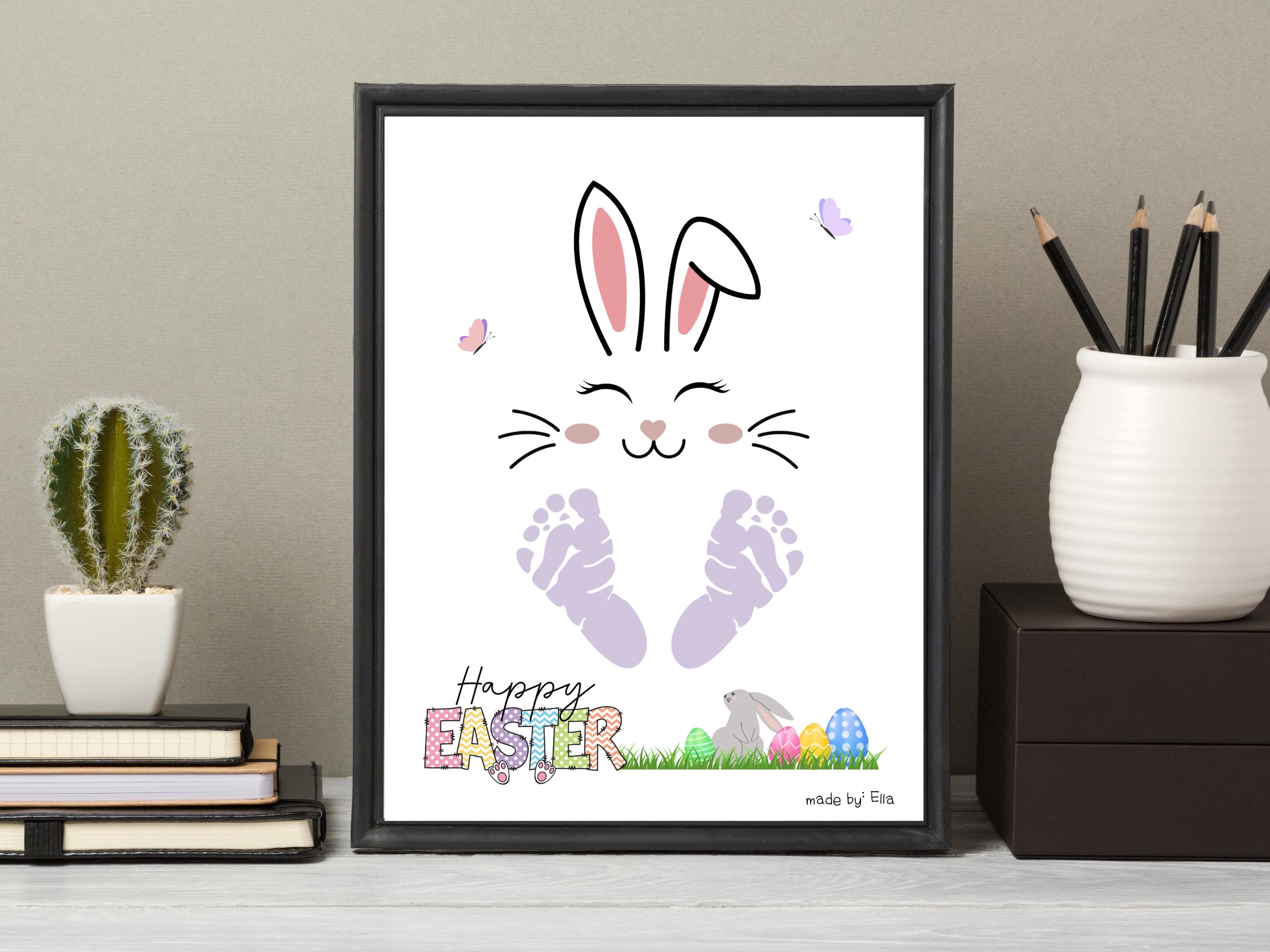 Happy Easter Bunny Footprint Craft for Kids Printable, DIY Handprint Art Keepsake Activity Baby Toddler Preschool Pre-K Daycare Homeschool - image 5