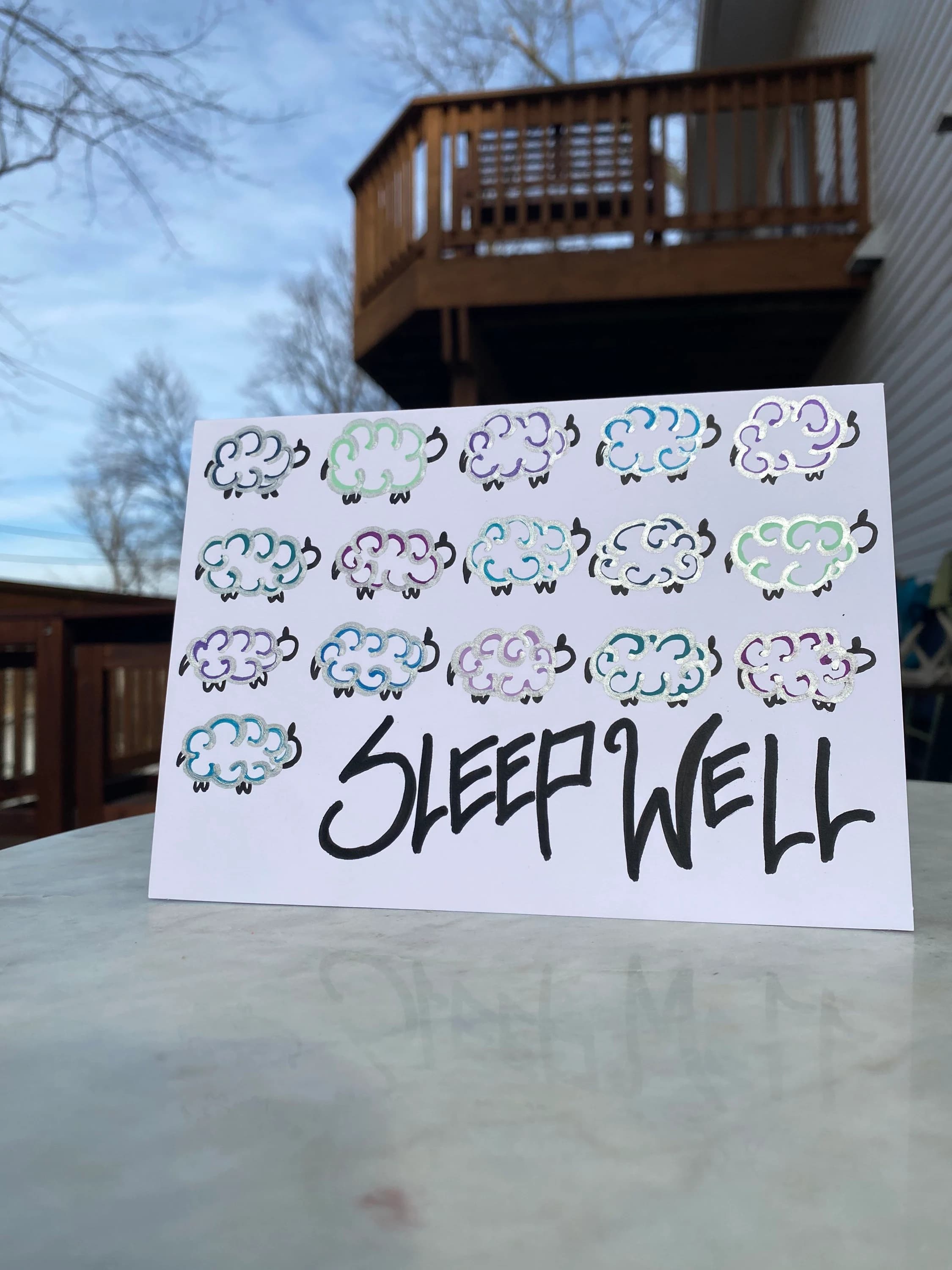 Sleepy Sheep landscape - Greeting Card