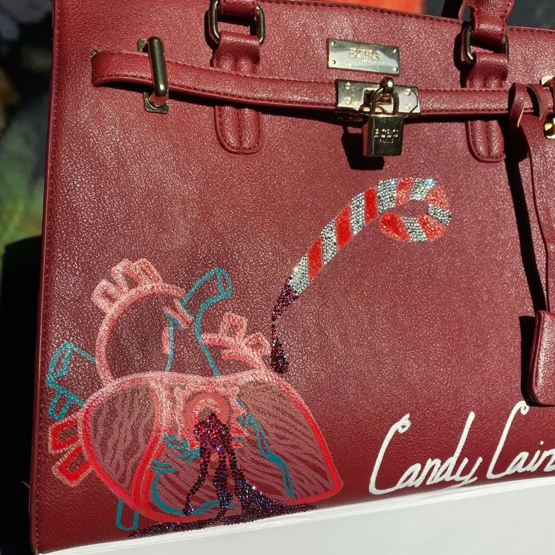 Candy Cain & Abel - VanRah Hand Painted Purse with Bling Heart - image 3
