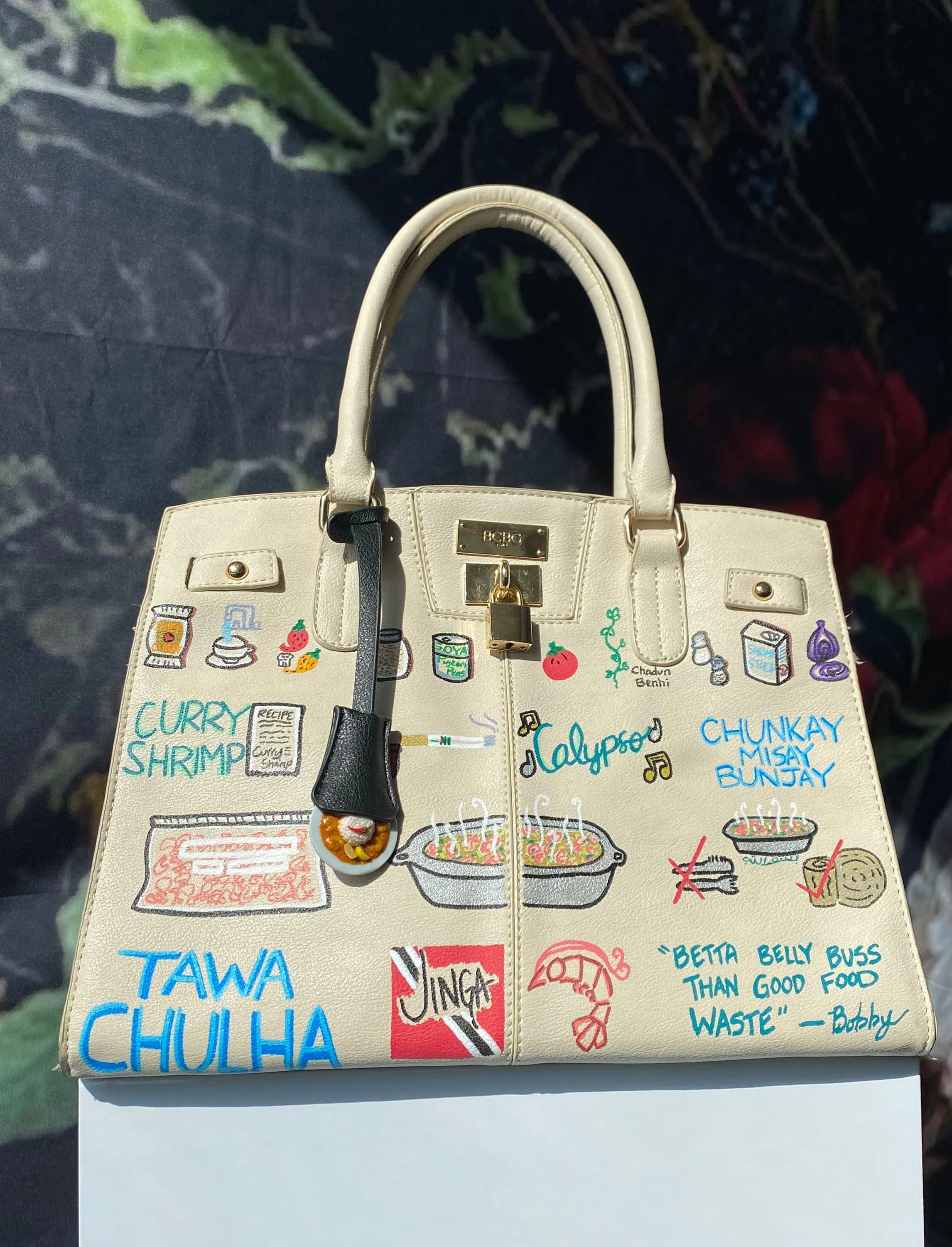 Curry Jinga : Cream - VanRah Painted Purse