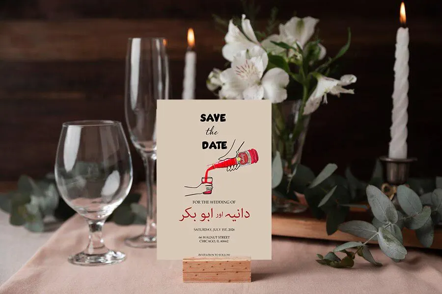 Save the Date Urdu Muslim Wedding Invitation, Mughal Theme, Nikkah Invitation, Islamic Wedding Invite, Mughal Invite, Vintage Card Rooh Afza - image 4