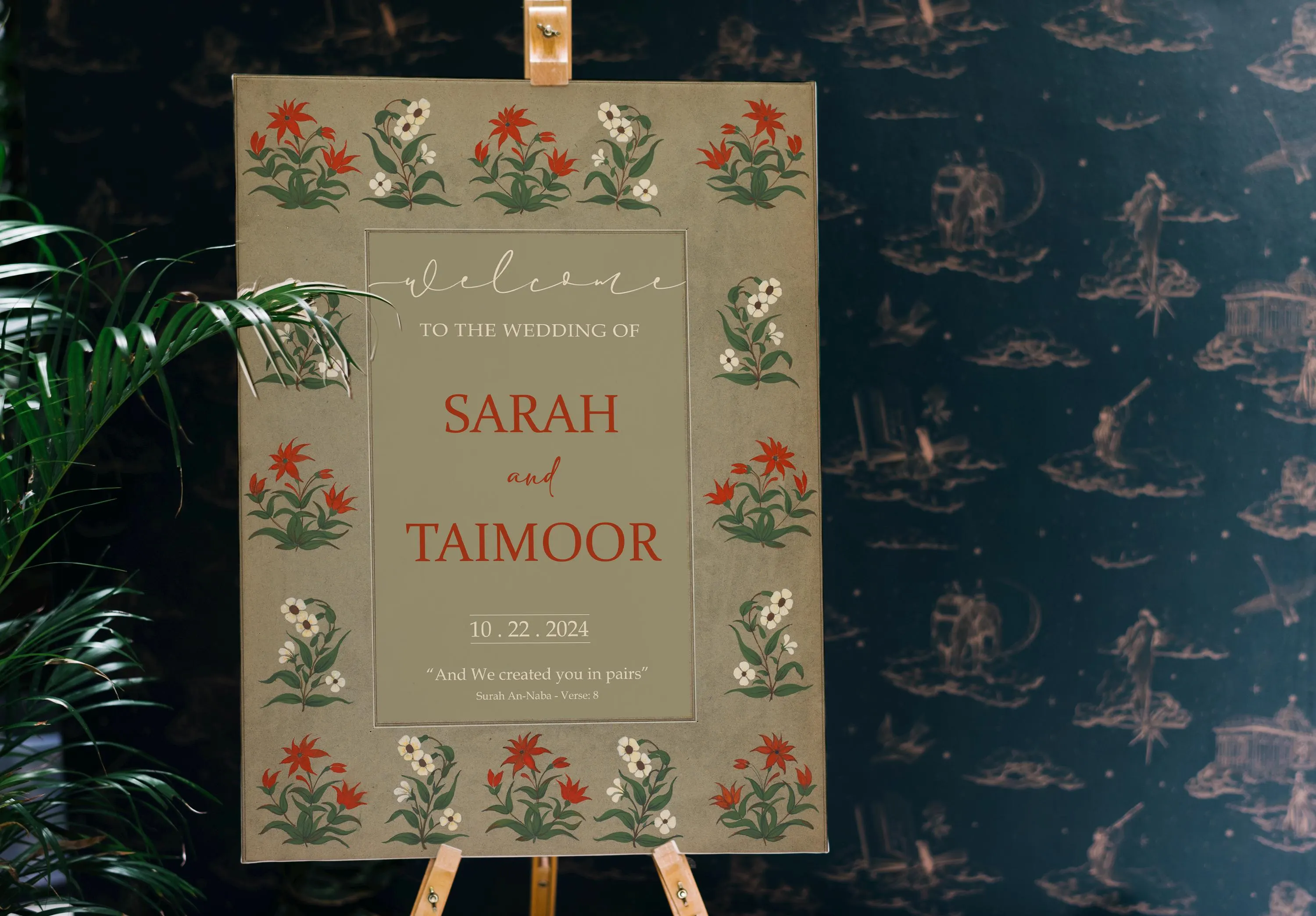 Luxury Muslim Wedding Welcome Sign, Vintage Welcome Sign, Nikkah Welcome Sign, Islamic Baraat Welcome Sign, Mughal Theme, Vintage Theme - image 4