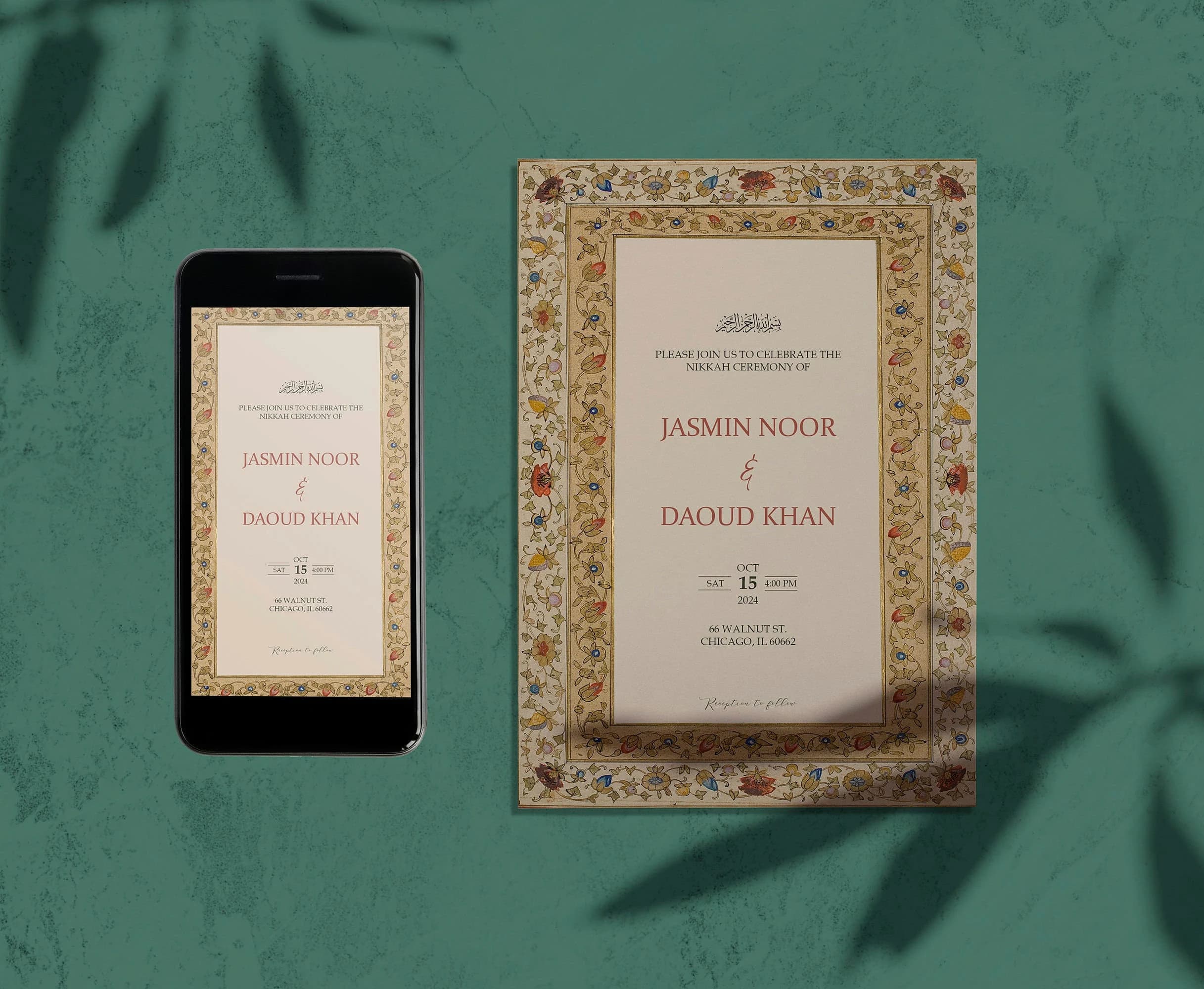 Custom Luxury Muslim Wedding Invitation, Mughal Theme, Nikkah Invitation, Islamic Wedding Invite, Mughal Invite, Vintage Theme, Vintage Card