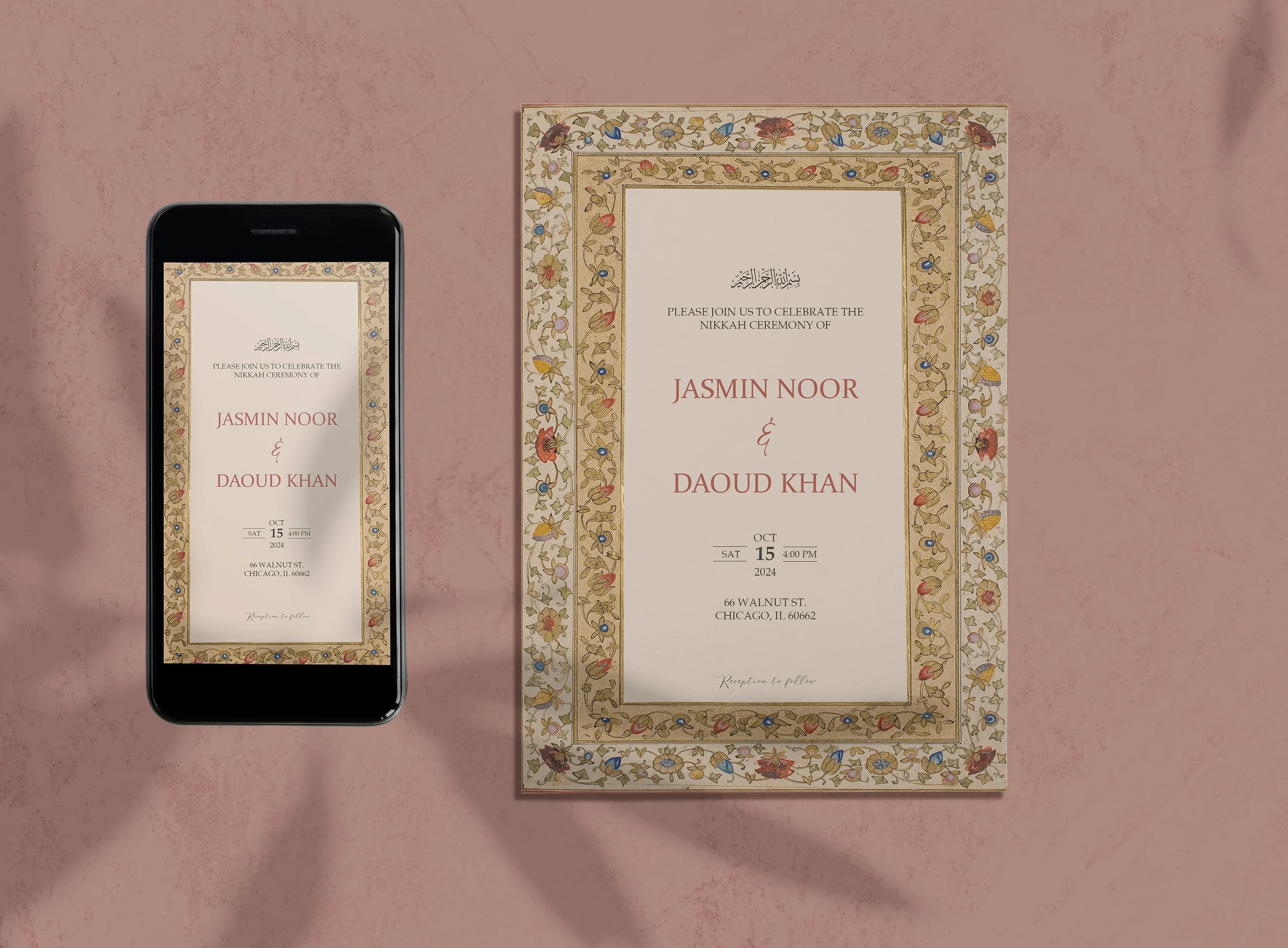 Custom Luxury Muslim Wedding Invitation, Mughal Theme, Nikkah Invitation, Islamic Wedding Invite, Mughal Invite, Vintage Theme, Vintage Card - image 4