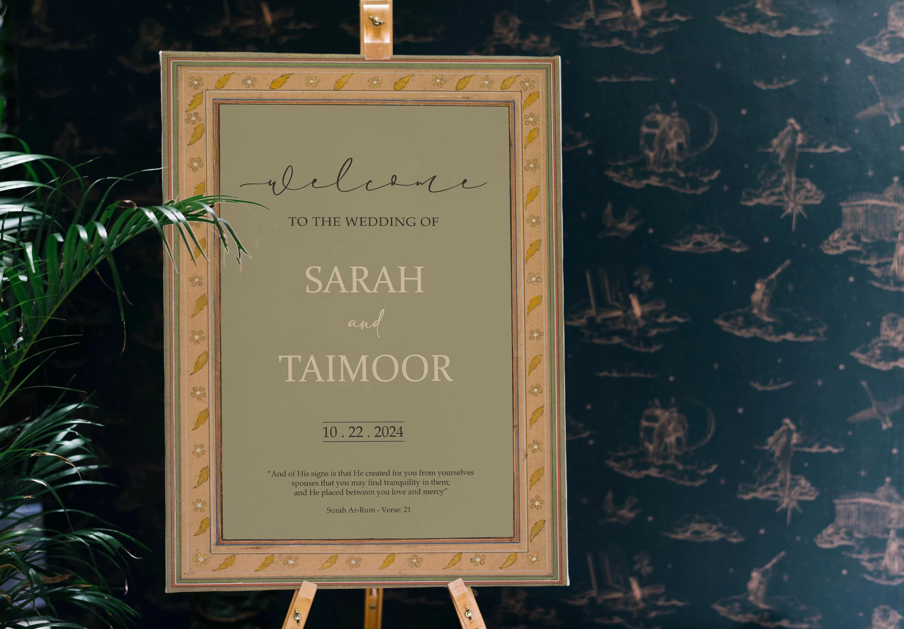 Luxury Muslim Wedding Welcome Sign, Vintage Welcome Sign, Nikkah Welcome Sign, Islamic Baraat Welcome Sign, Mughal Theme, Vintage, Custom - image 5