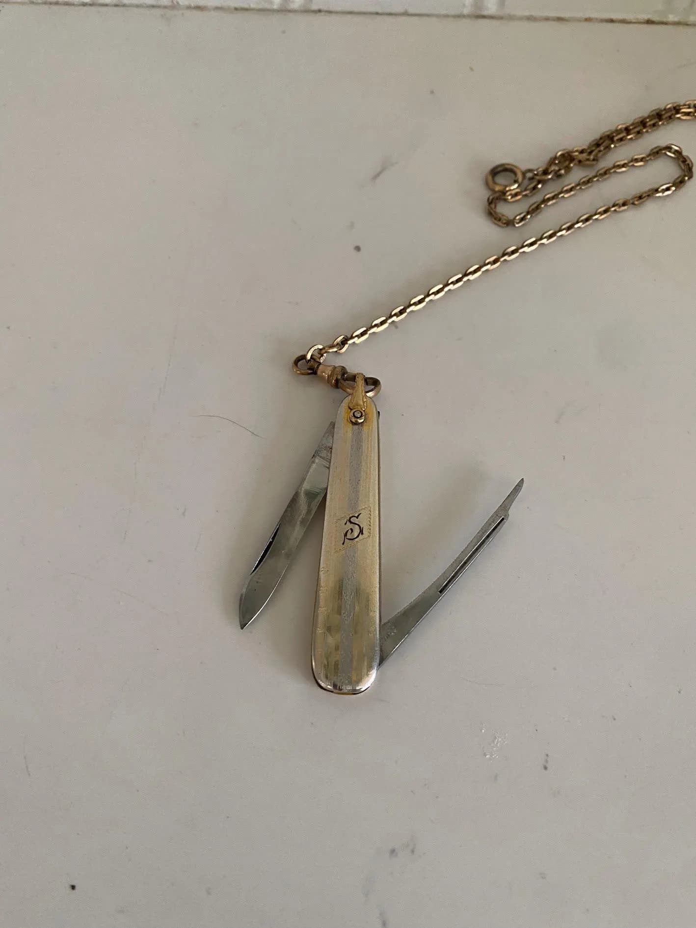 Vintage Watch Chain and Pocket Knife-Engraved with an "S" - image 5