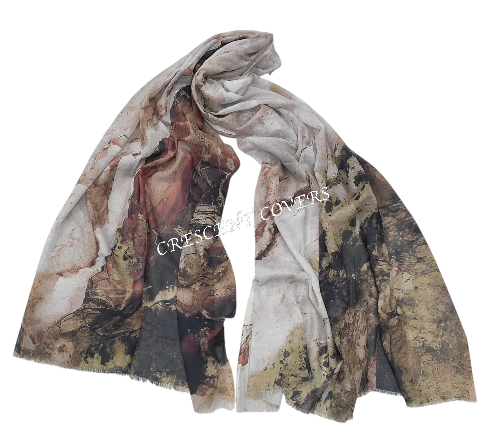 Modal Water Print Scarf: Artistic Nature Design, 90x180cm Wrap