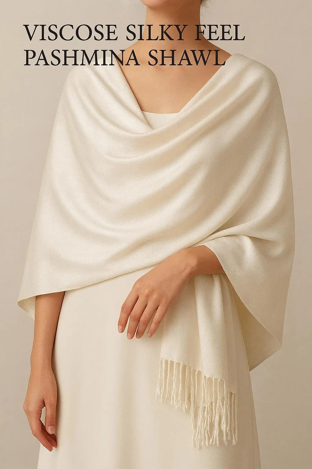 Cream Viscose Silky Pashmina Shawl Wedding Elegance Bridesmaid Gift 70cm x 180cm