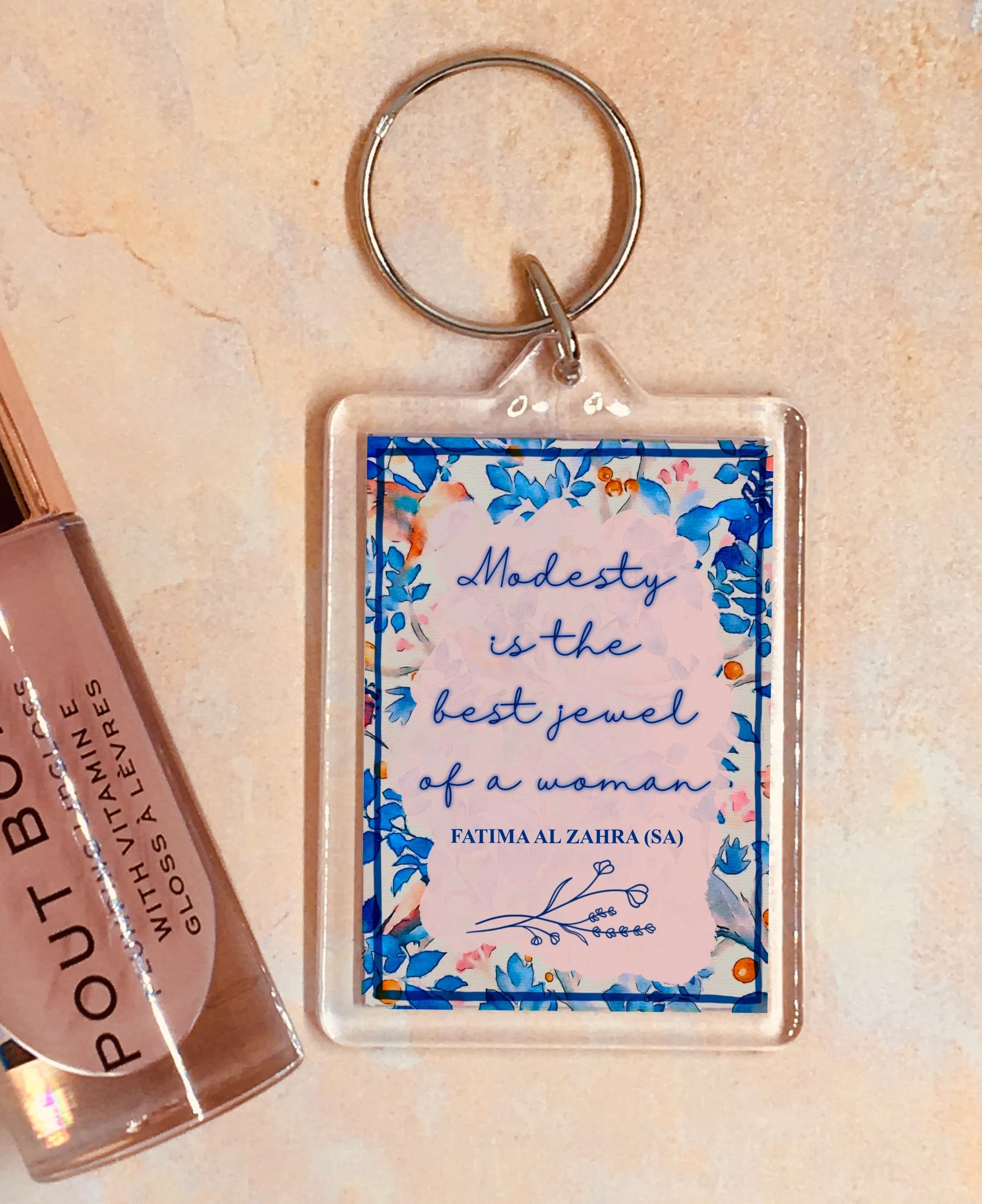 Floral Muslim Keychain: Sayeda Fatima Acrylic Keyring