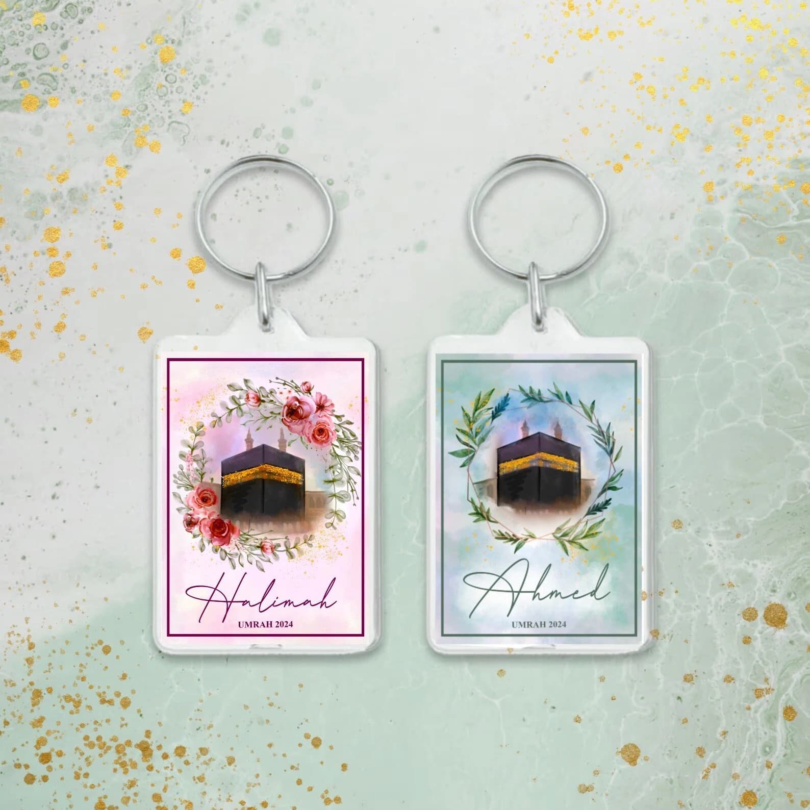 Personalized Kaaba Keyring: Watercolor Islamic Gift