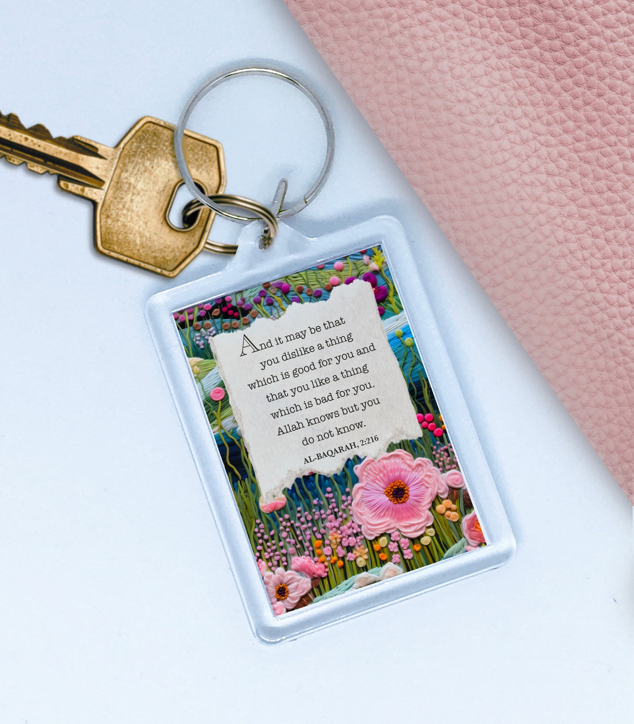 Floral Quran Keyring: Islamic Gift with Surah Quote