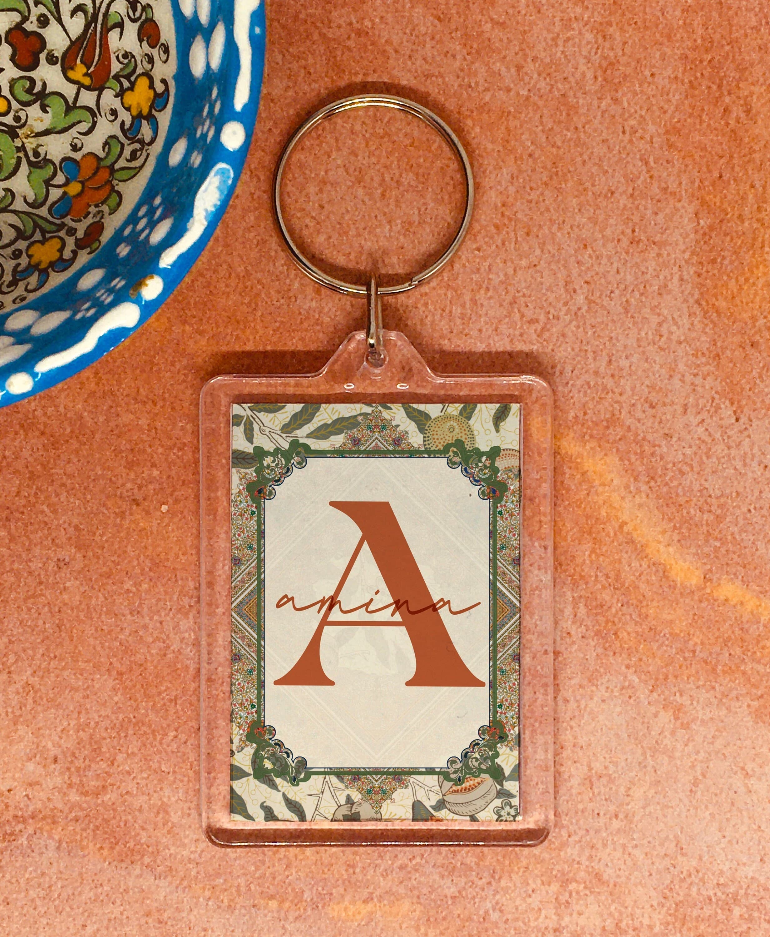 Personalized Initial Keyring: Islamic Art, William Morris Style