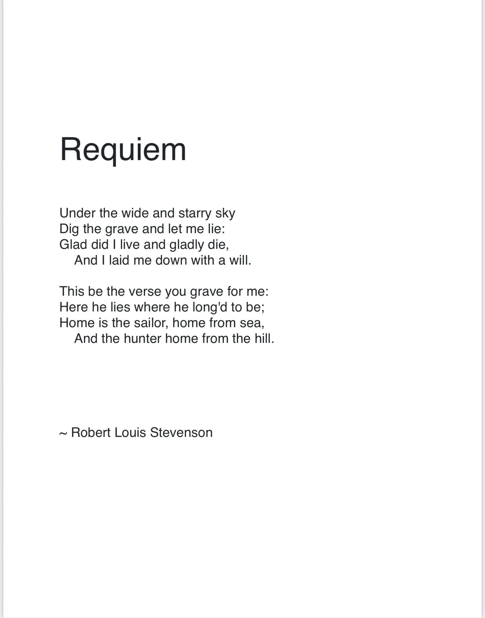 Requiem by Robert Louis Stevenson PDF
