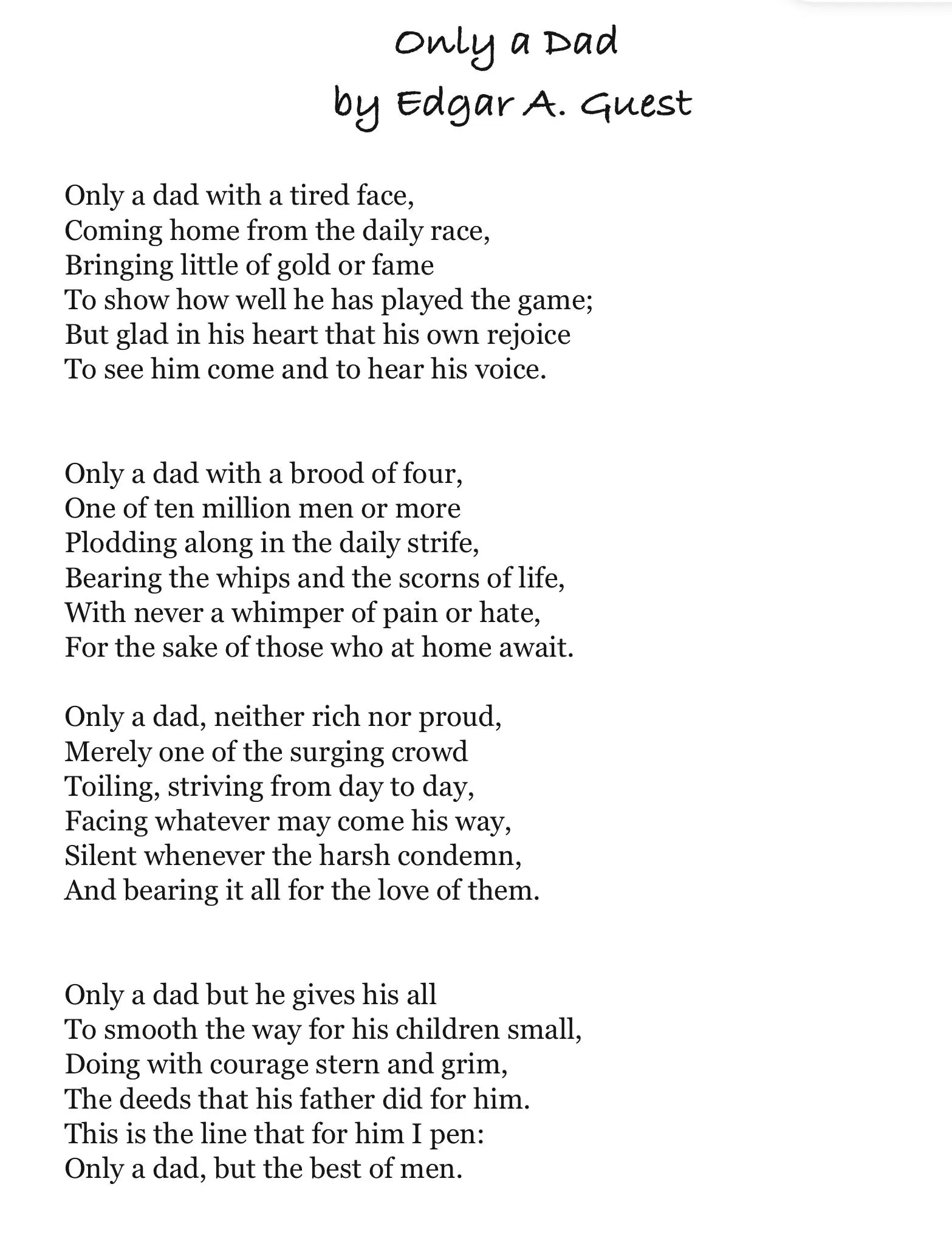 Only a Dad poem by Edgar A. Guest PDF