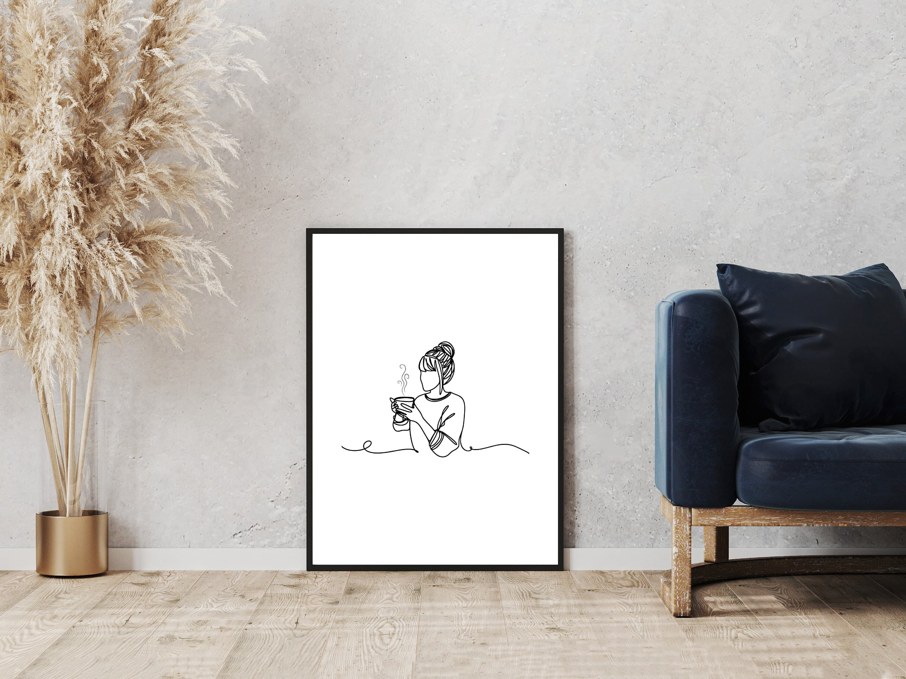 Minimalist Coffee Line Art Print: Woman with Coffee Cup (Digital Download) - image 3