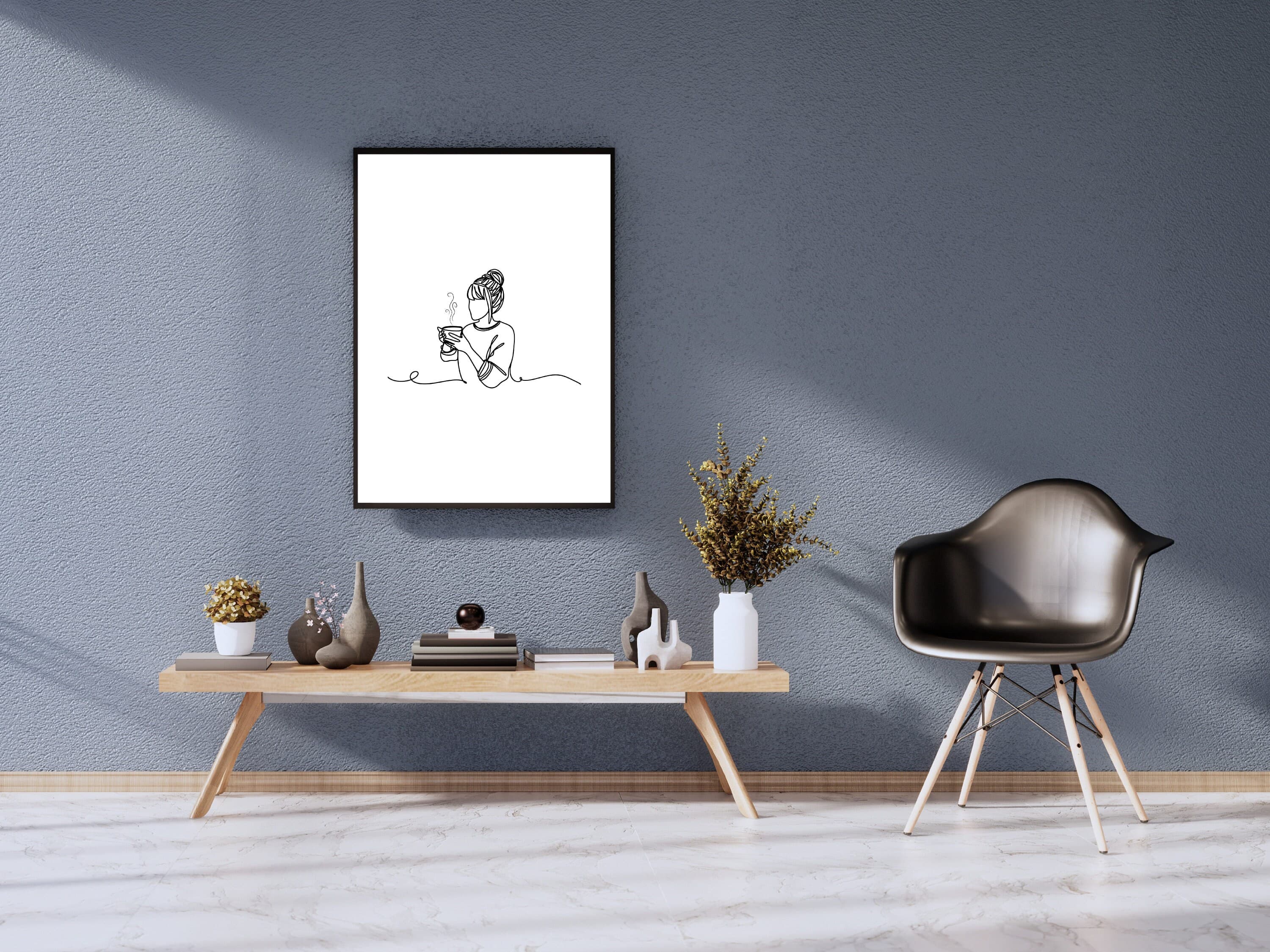Minimalist Coffee Line Art Print: Woman with Coffee Cup (Digital Download) - image 5