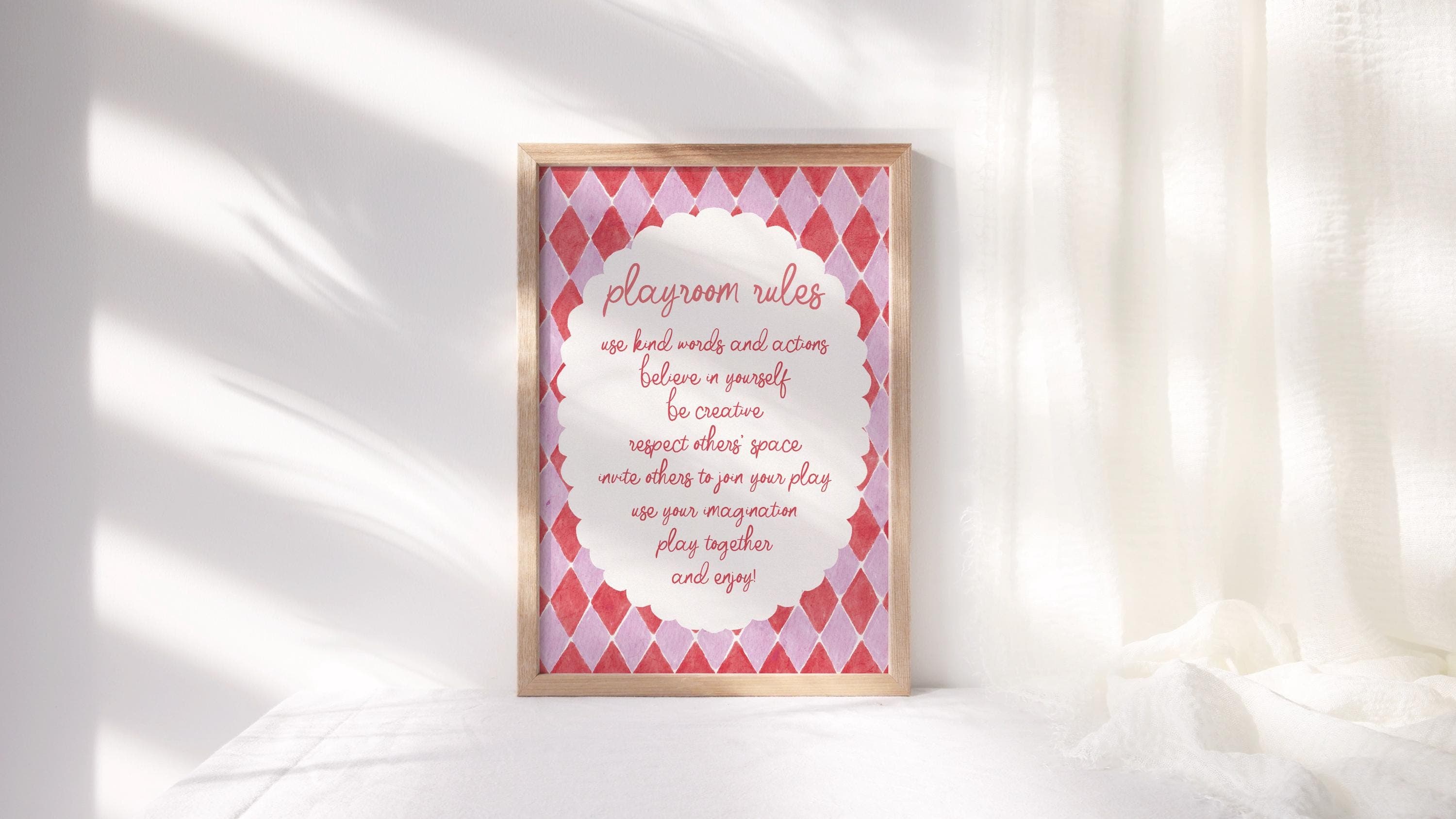 Whimsical Kids Room Rules Wall Art Girls Montessori Decor Creative Playroom Rules Sign for Children's Spaces Pink Kids' Room Rules Print
