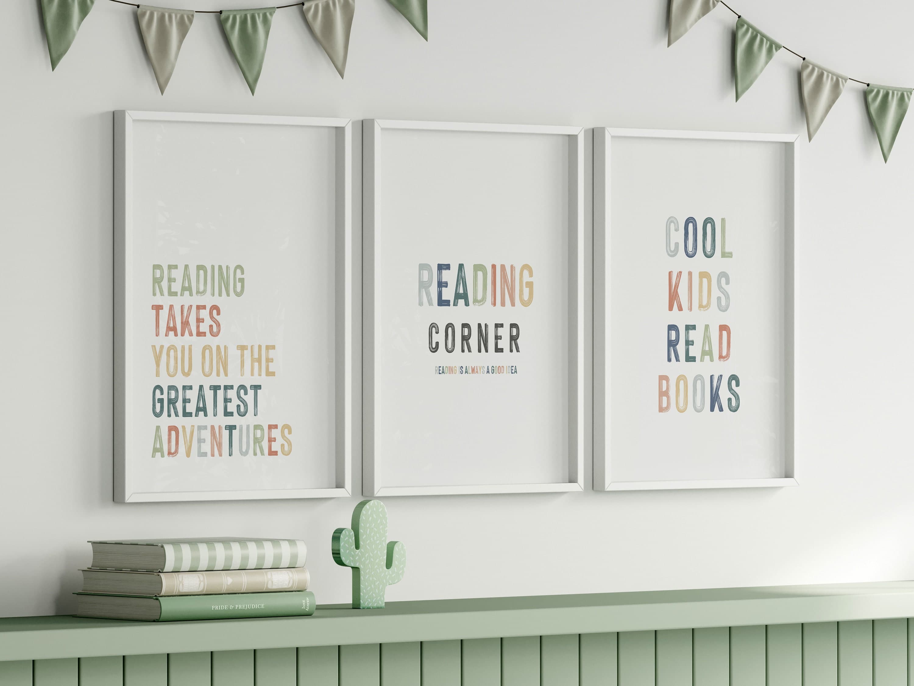 Colorful Reading Nook Set Pastel Rainbow Wall Art for Children's Room Decor Dreamy Set of 6 Reading Corner Art - image 3