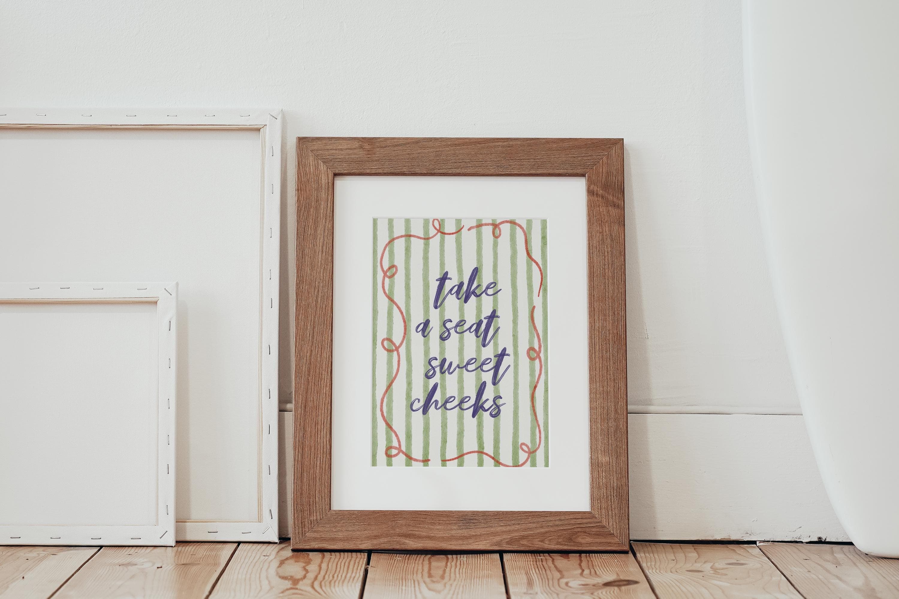 Sweet Cheeks Print Stylish Green Stripes Funny Bathroom Wall Art - image 5