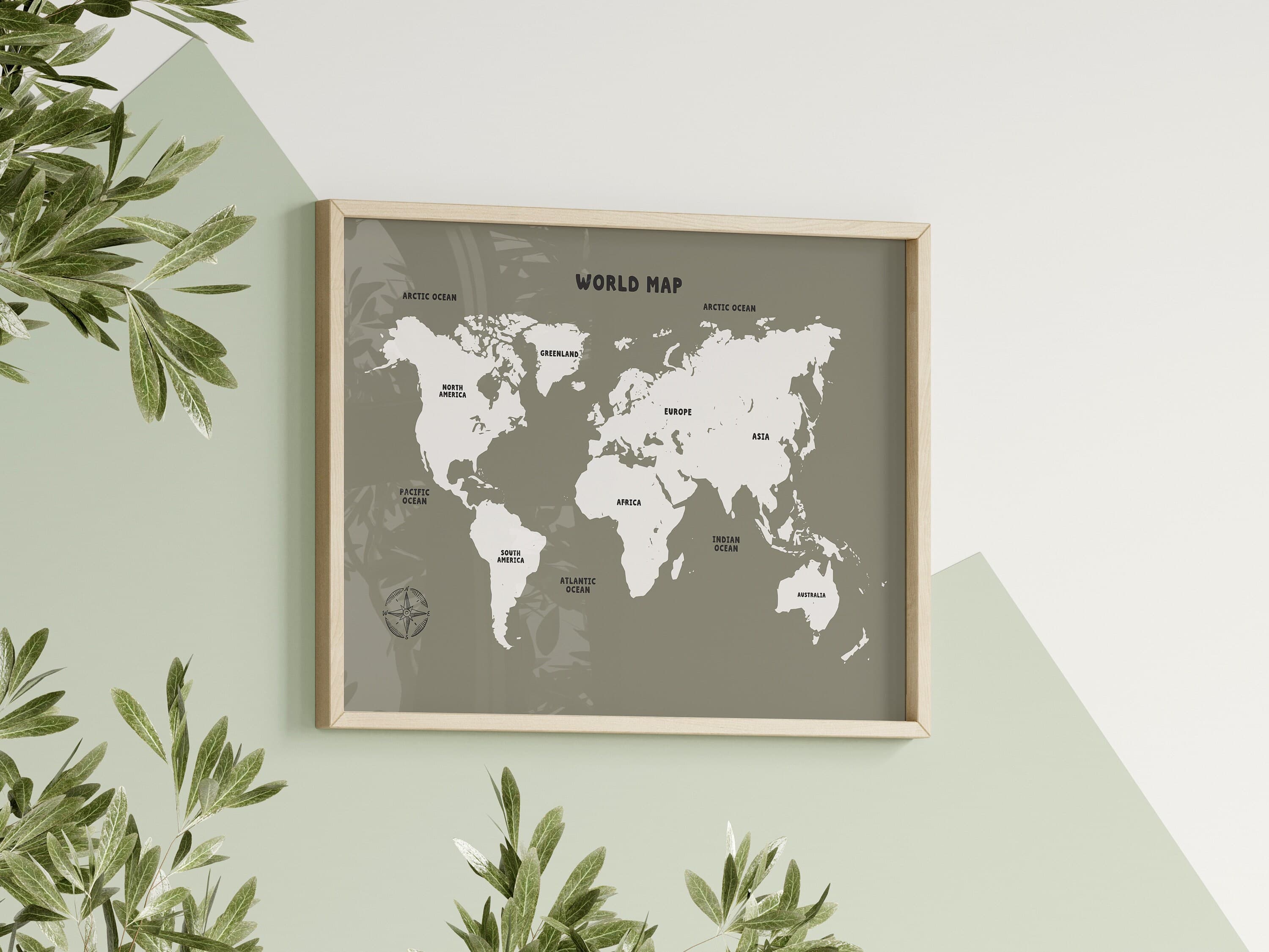 Green World Map Wall Art Nursery Minimalist Educational Montessori Printable Posters for Homeschool Decor - image 3