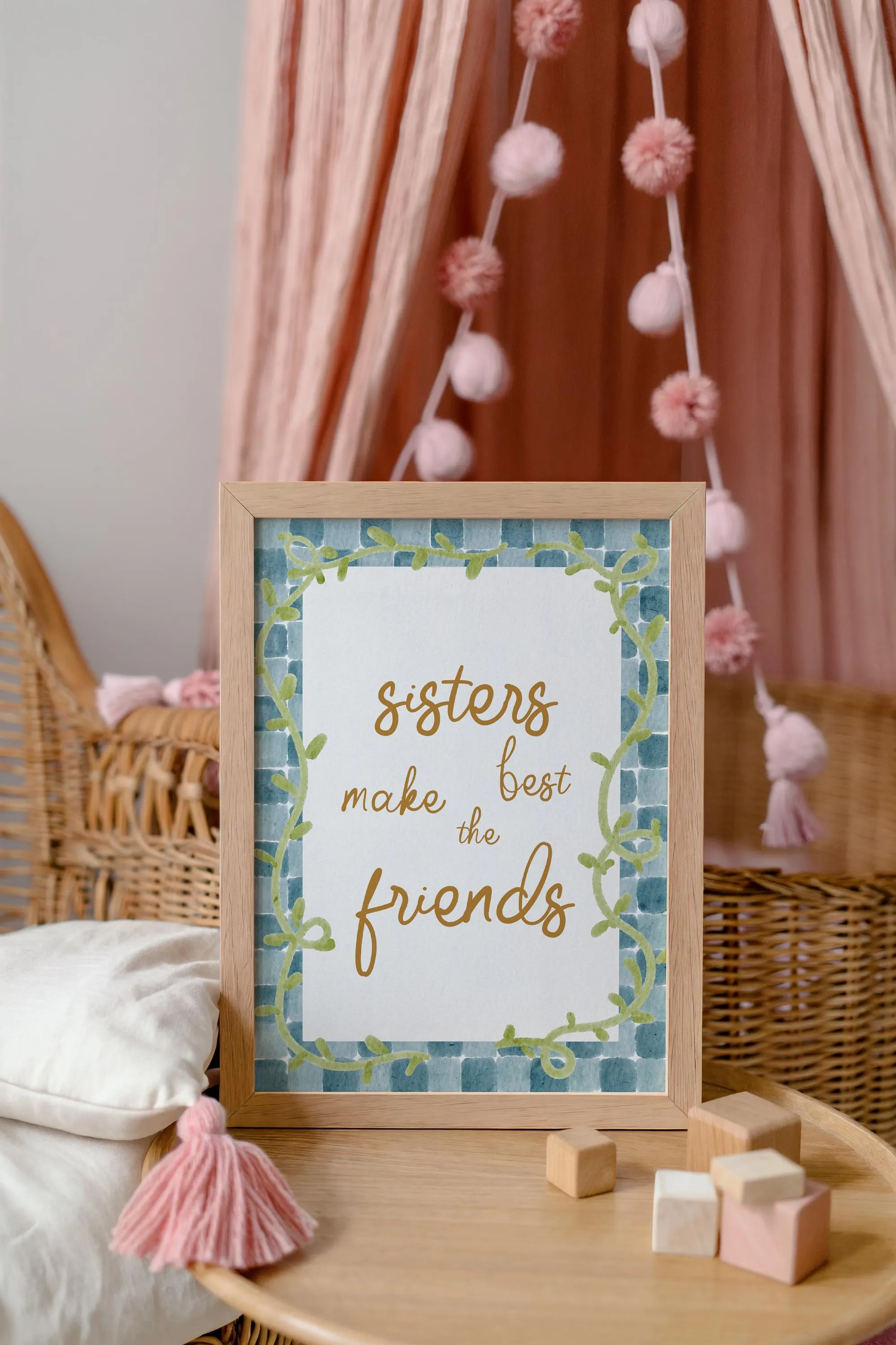 Sisters Make the Best Friends Print Botanical Style Blue Green Printable - image 5