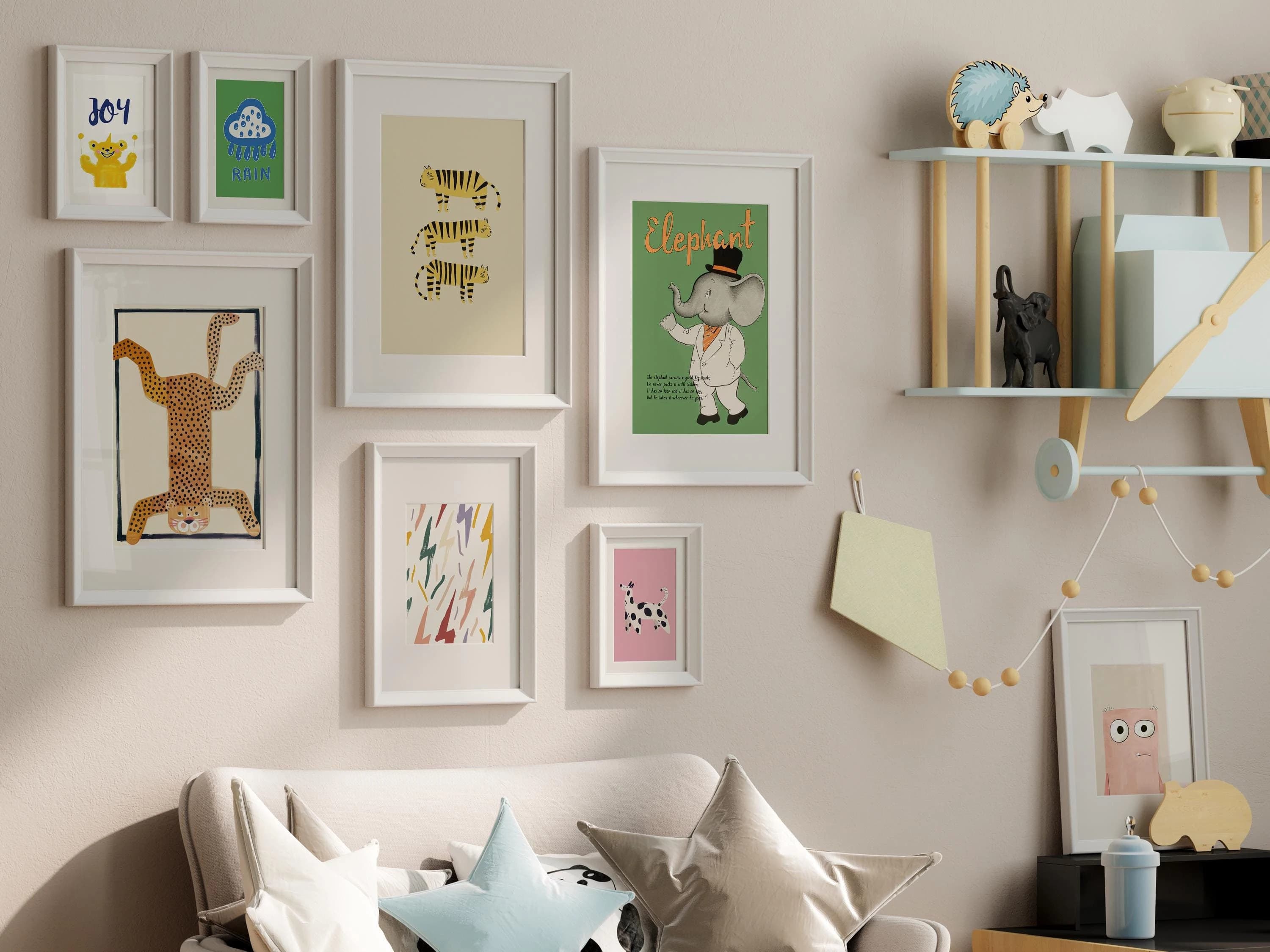 Adorable Kids Room Wall Gallery Set 8 Nursery Art Prints Colorful Children's Room Gallery Wall Art Set Eclectic Kids Room Art