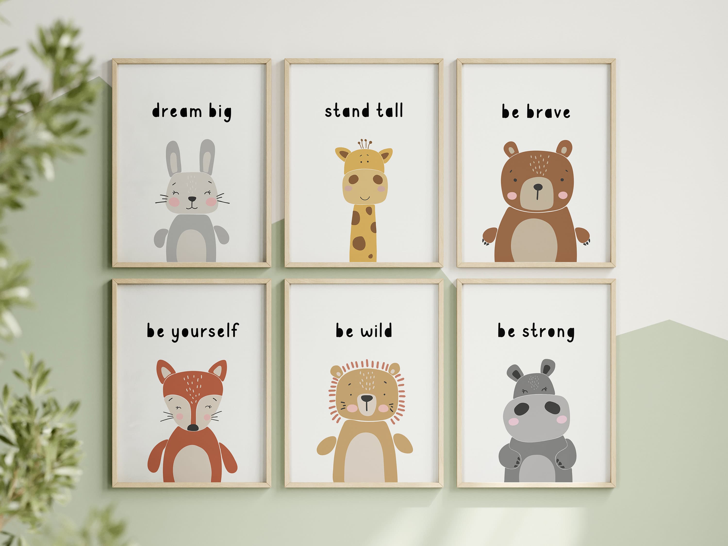 Safari Nursery Affirmations Decor Set of 6 Baby Nursery Wall Art Animal Prints Kids Room Decor Childrens Jungle Playroom Wall Art