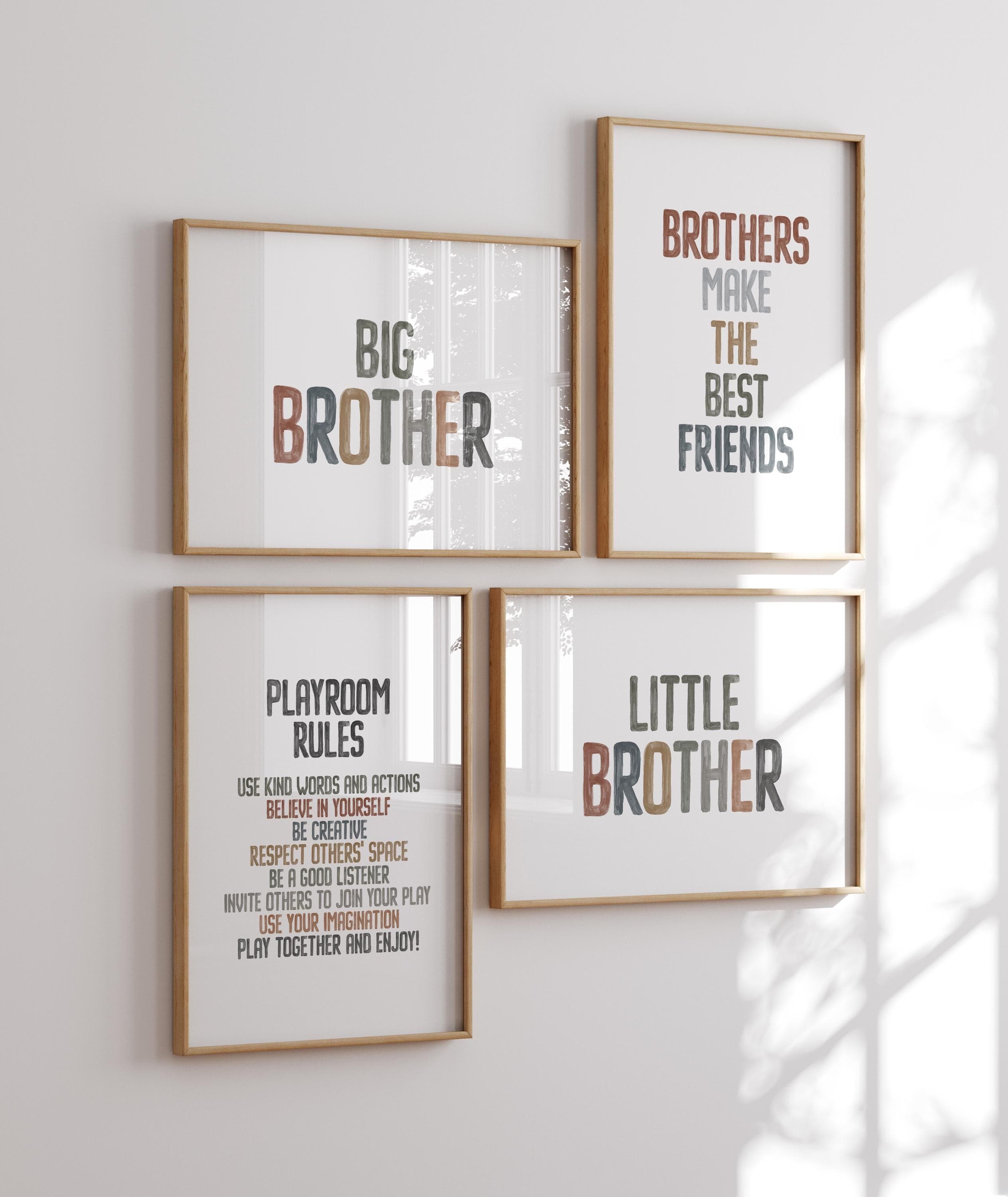 Charming Boys Room Art Set Inspirational Posters For Montessori Playroom Adorable 4-Piece Set Celebrating Brotherly Bonds Big Little Bros