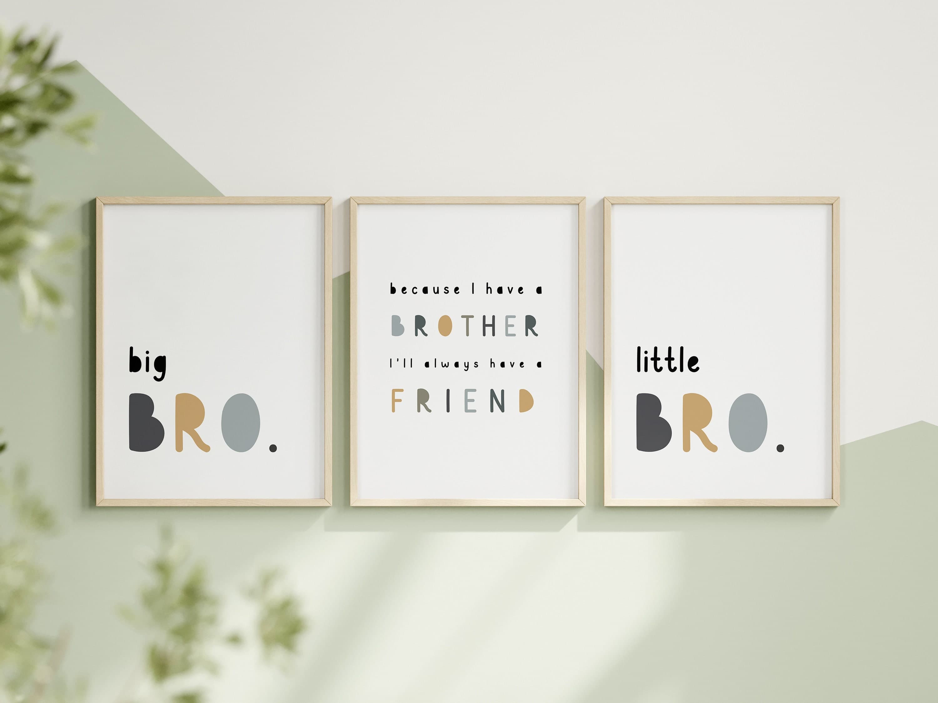 Brother Quote Wall Art Big Bro Little Bro Sign Set of 3 Because I have a brother I'll always have a friend Boho Boys Room Decor Playroom Art