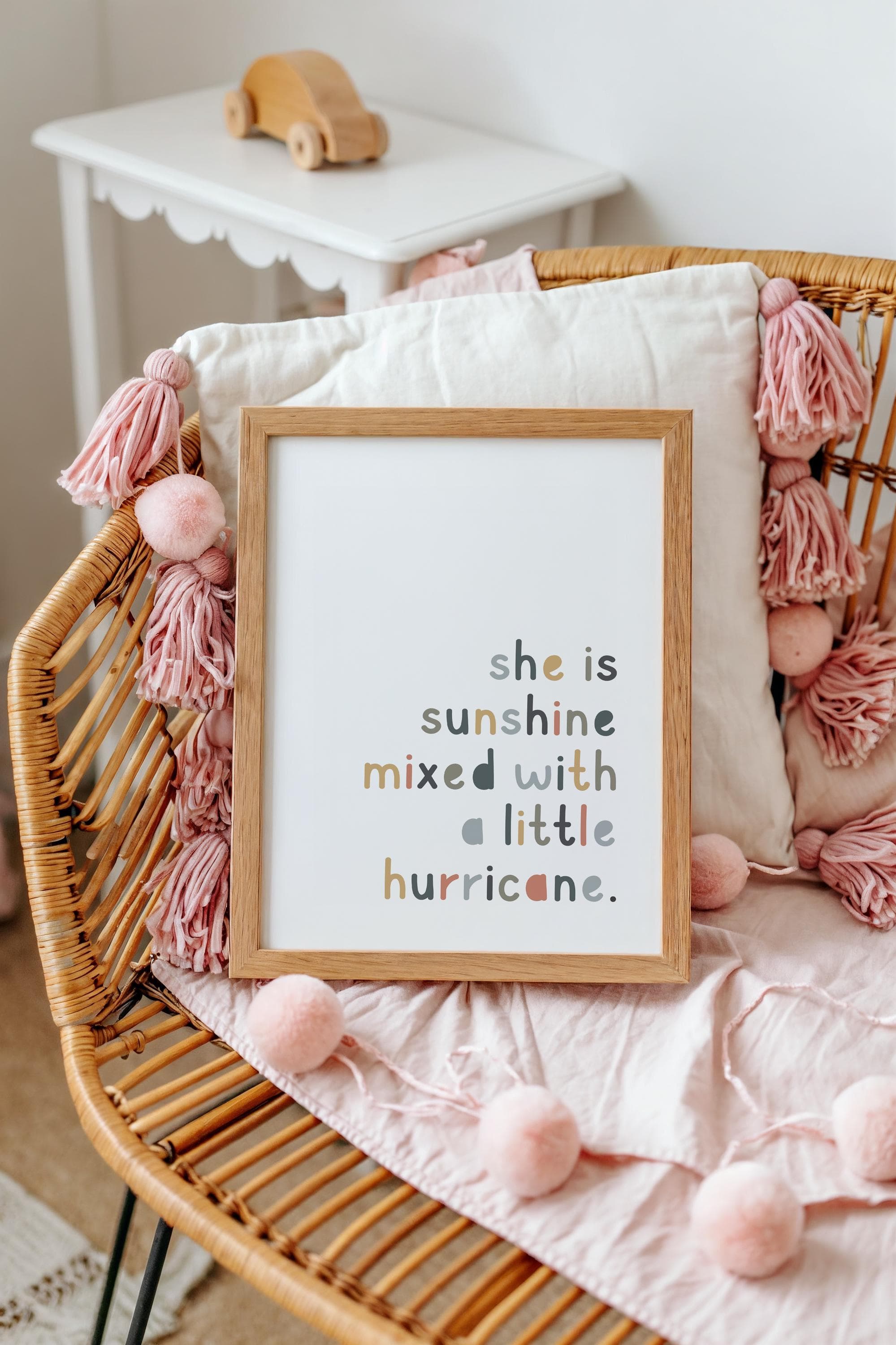 She is sunshine mixed with a little hurricane sign Girls Room Wall Art Girls Nursery Quotes Boho Girl Bedroom Decor - image 3