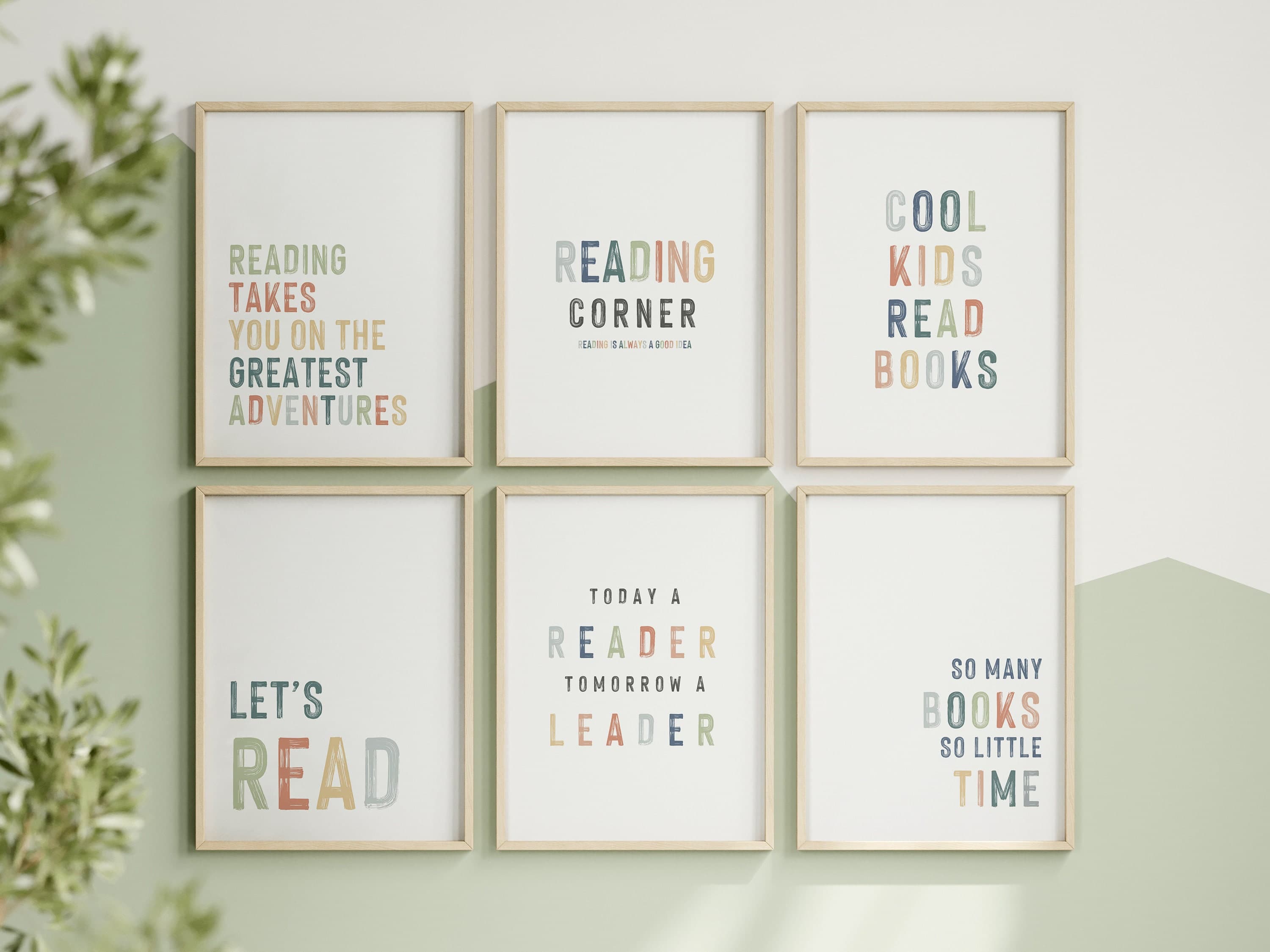 Colorful Reading Nook Set Pastel Rainbow Wall Art for Children's Room Decor Dreamy Set of 6 Reading Corner Art