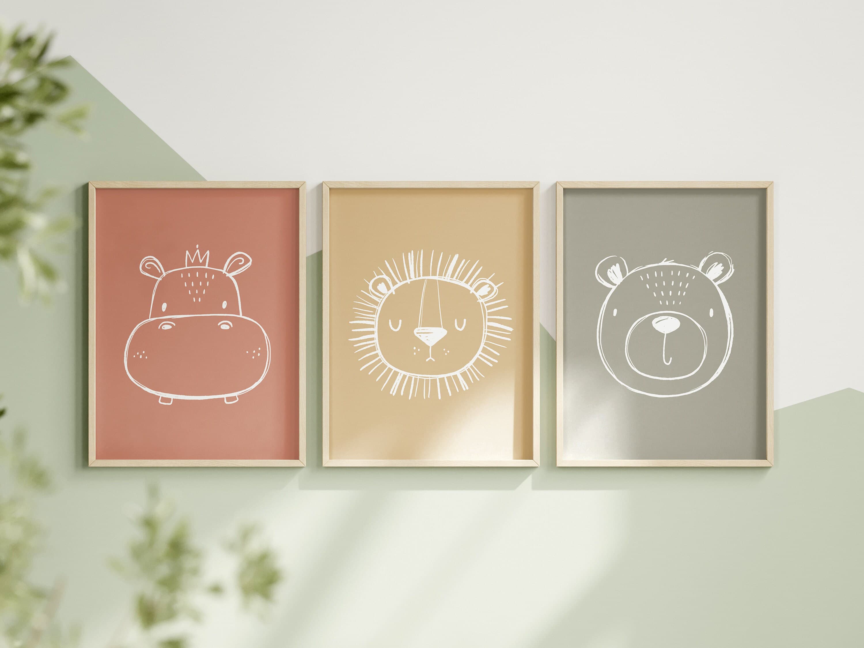 Boho Safari Nursery Decor Set of 3 Baby Wall Art Jungle Playroom Wall Art Minimalist Animal Prints