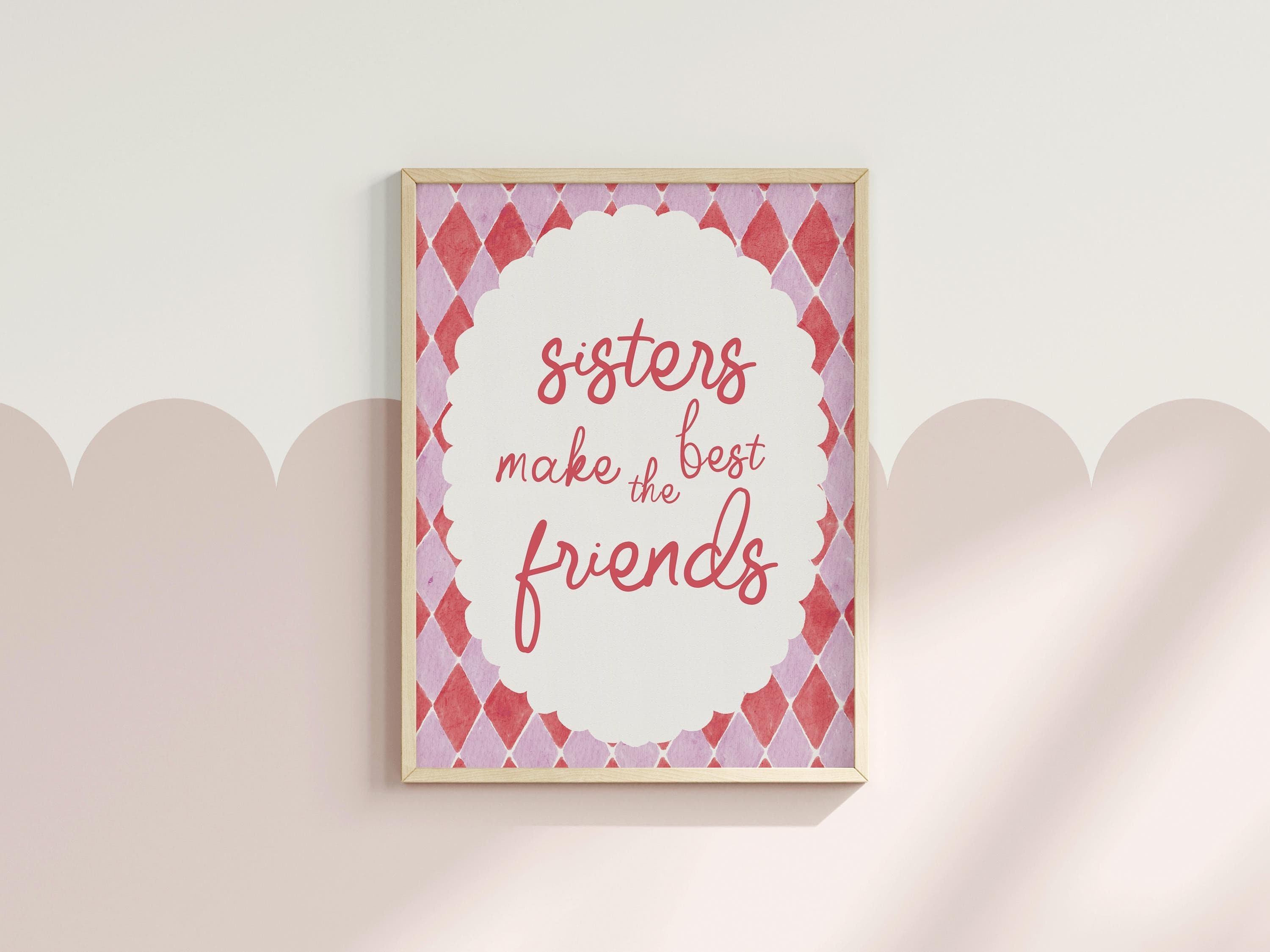 Whimsical Sisters Make the Best Friends Digital Print Modern Thoughtful Sister Gift Cream & Pink Tones Art - image 4