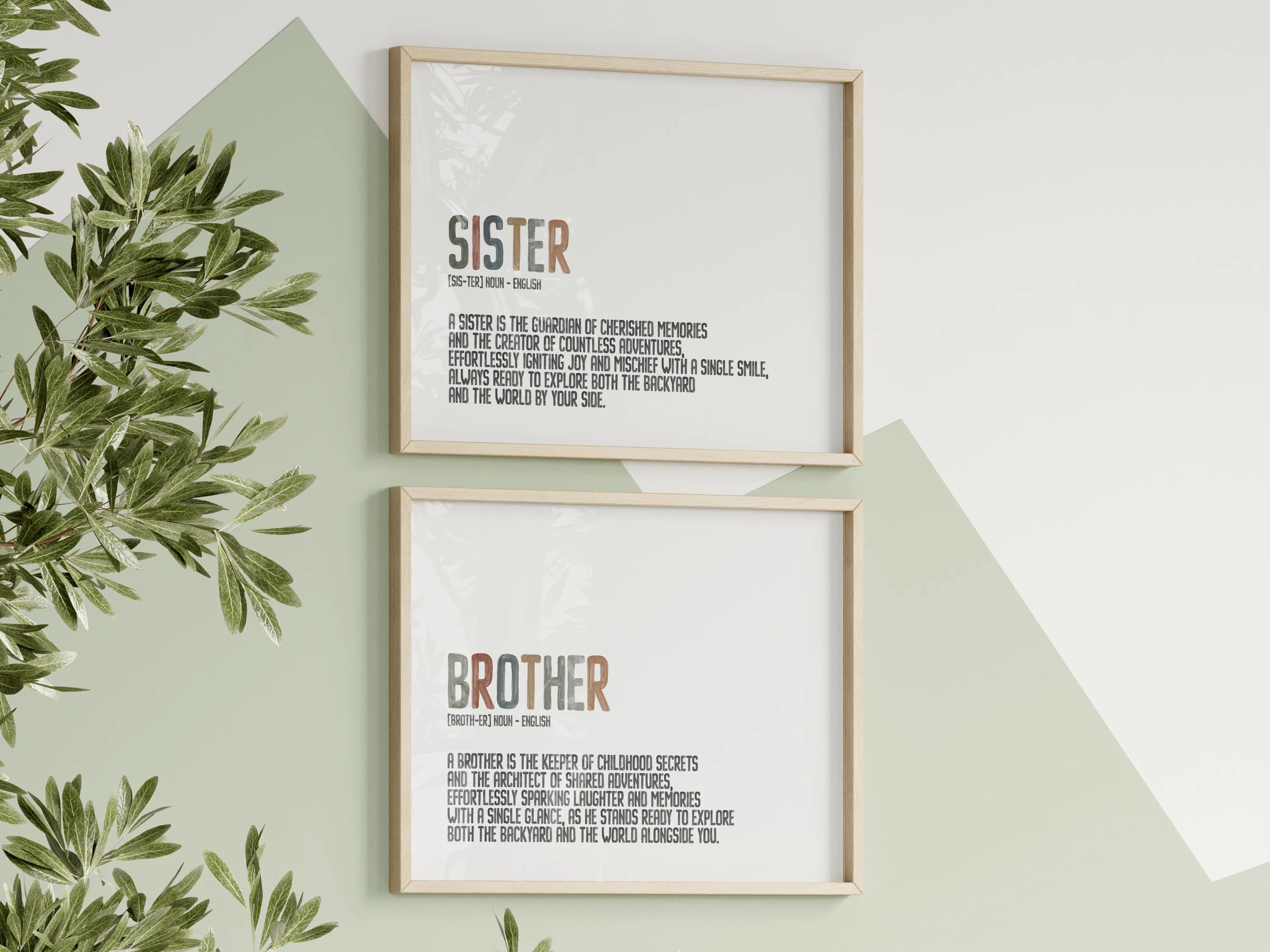 Sibling Love Definition Wall Art Watercolor Boho Modern Digital Print Brother & Sister Definition Art Nursery Wall Art