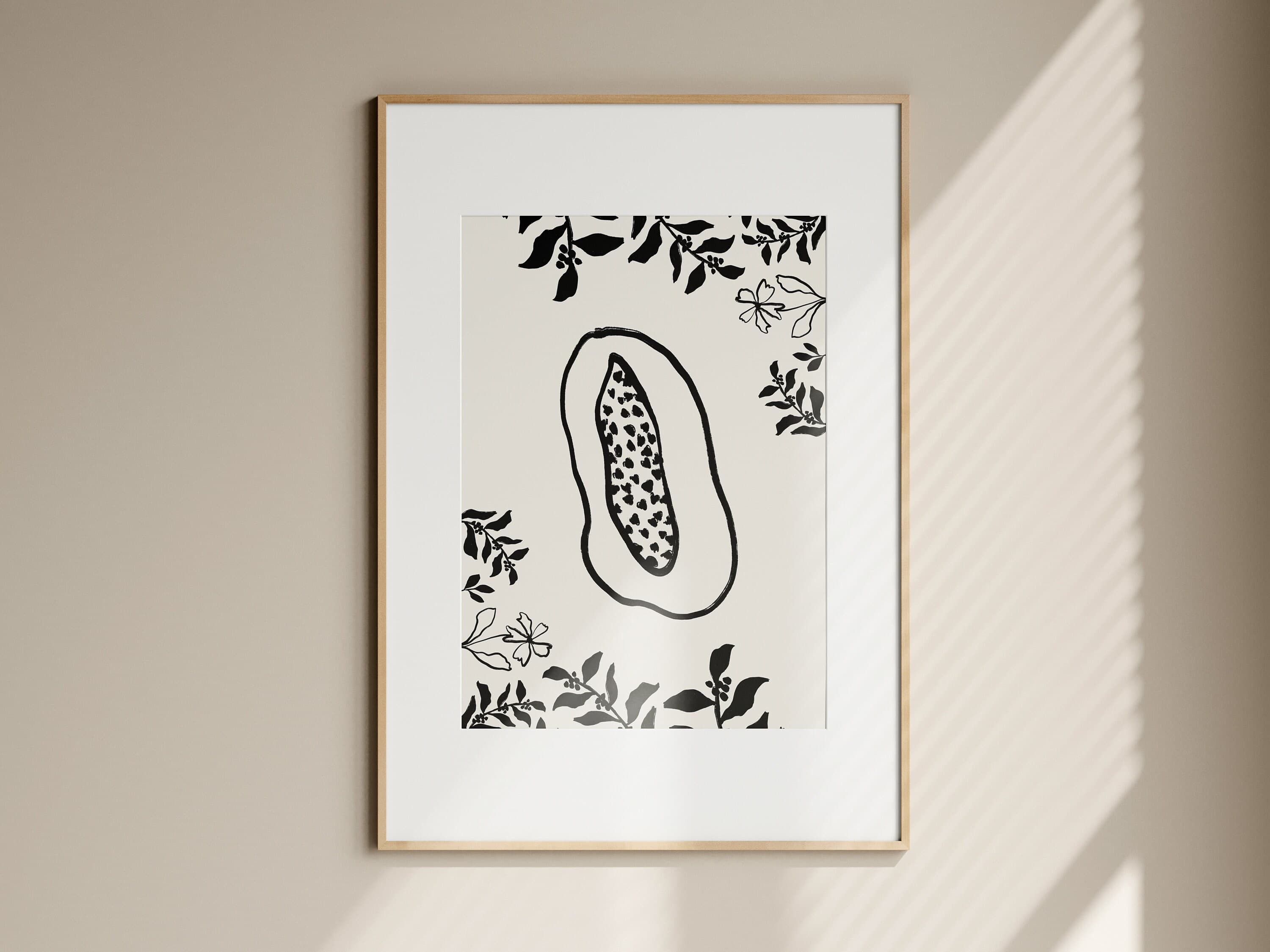 Papaya Print Kitchen Fruit Wall Art Abstract Decor Black Beige Modern Gallery - image 4