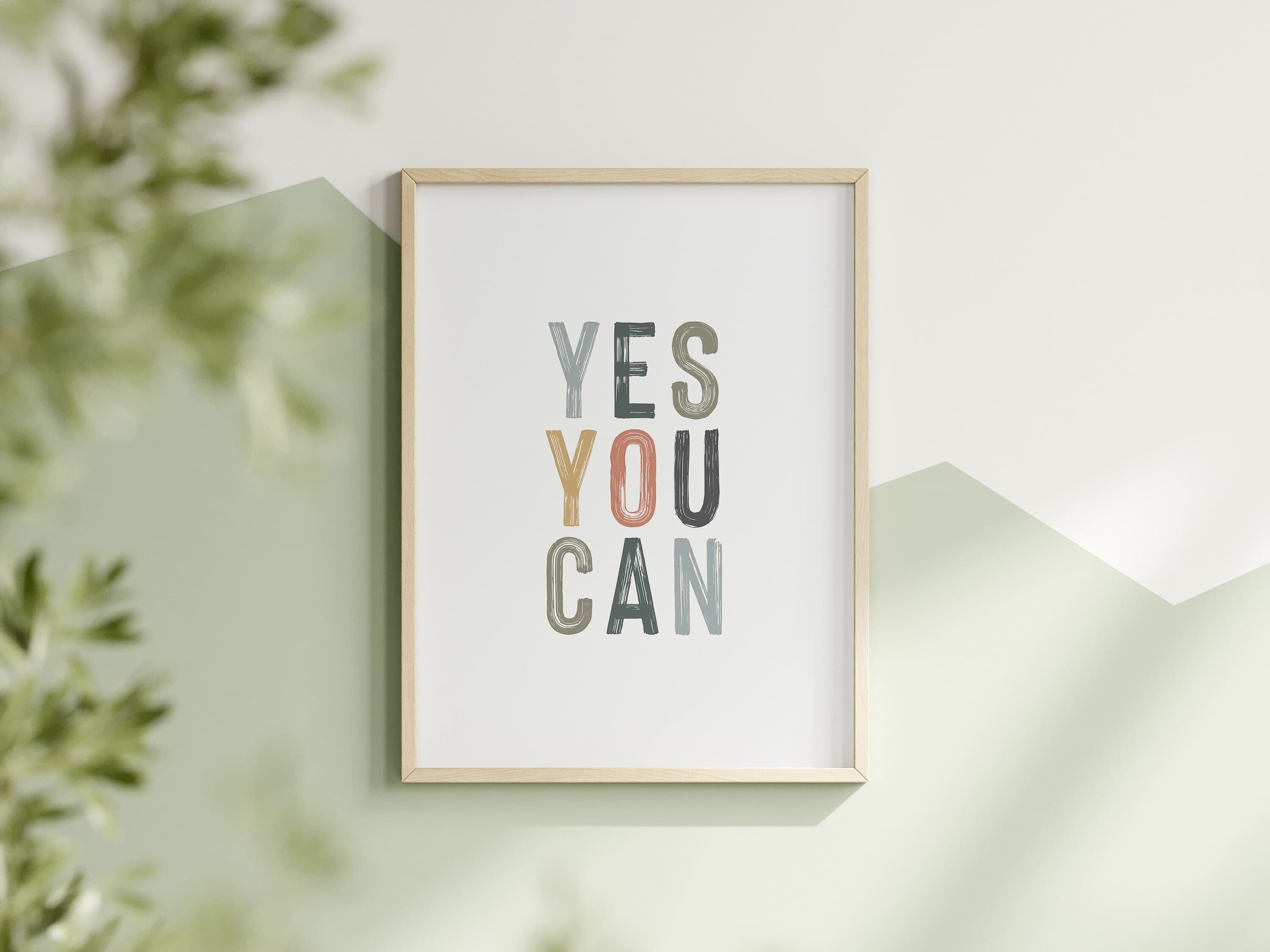 Yes You Can Print Kids Motivational Wall Decor Boho Playroom Decor Kids Quote Print Minimalist Art Montessori Poster