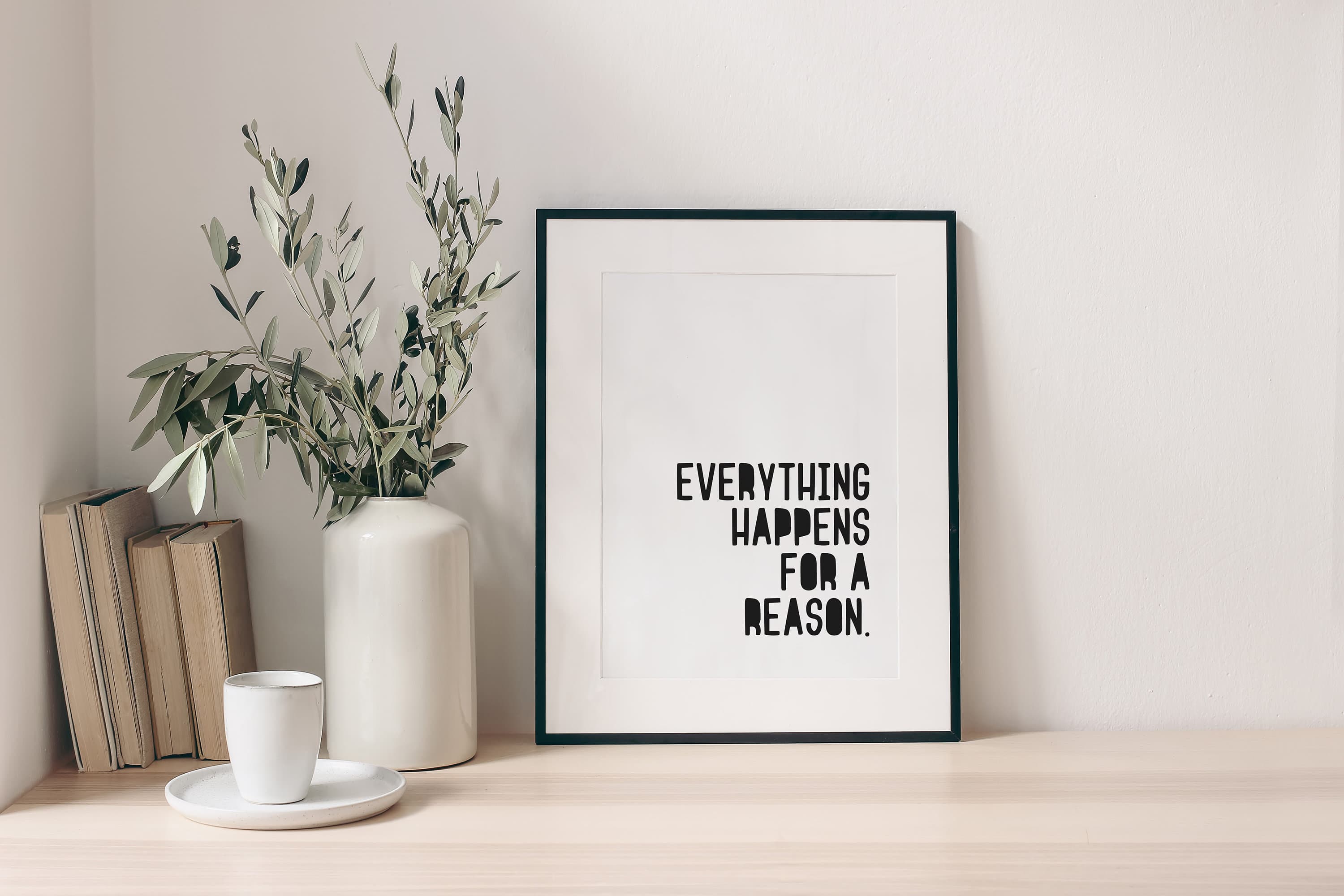 Everything Happens for a Reason Printable Black and White Typography Art Quote Print - image 4