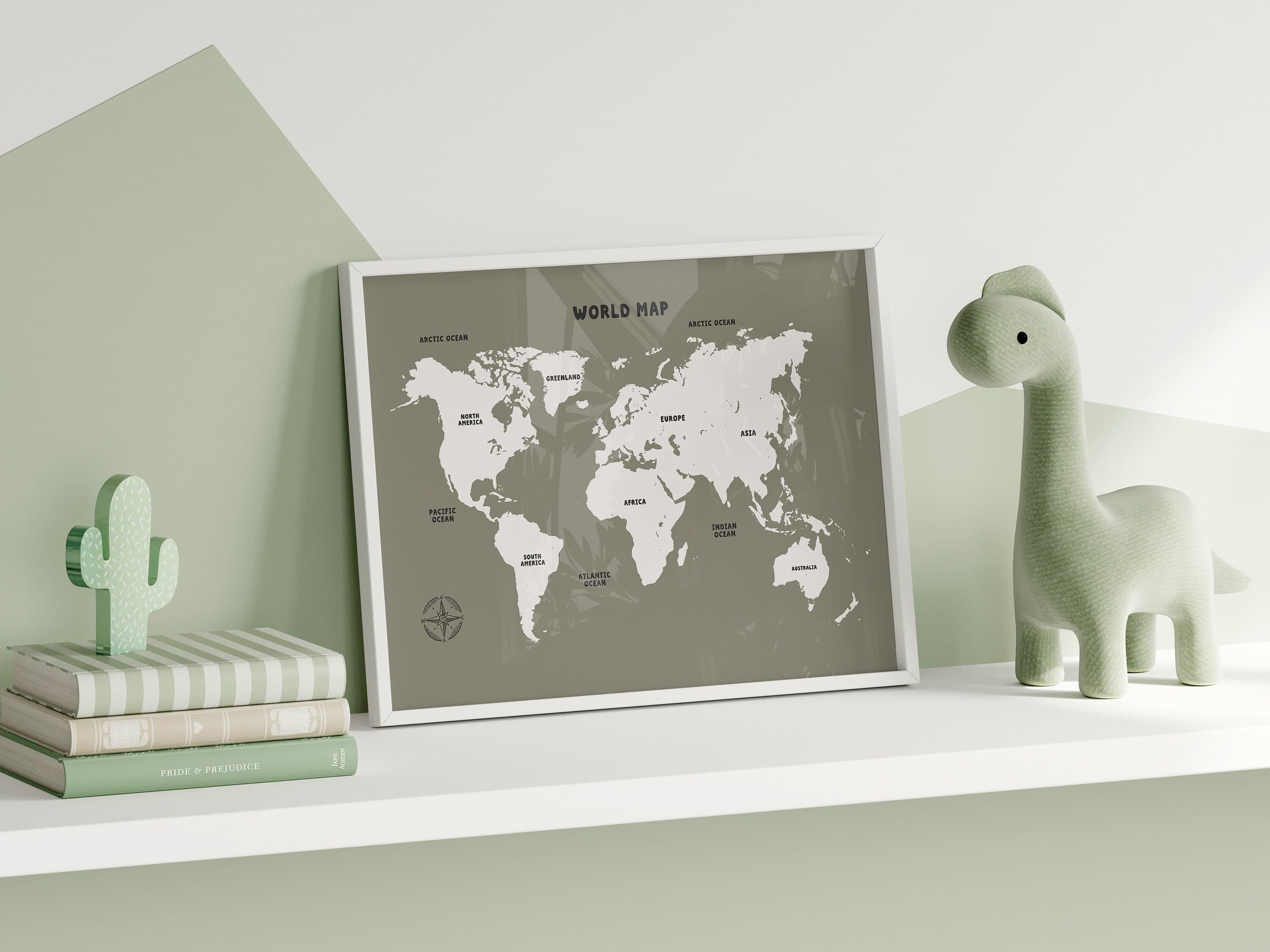 Green World Map Wall Art Nursery Minimalist Educational Montessori Printable Posters for Homeschool Decor - image 5